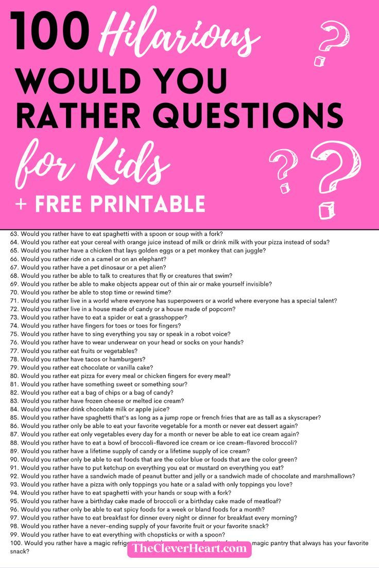 100 Fun Would You Rather Questions For Kids (+ Free Printable) regarding Printable Would You Rather Questions For Kids