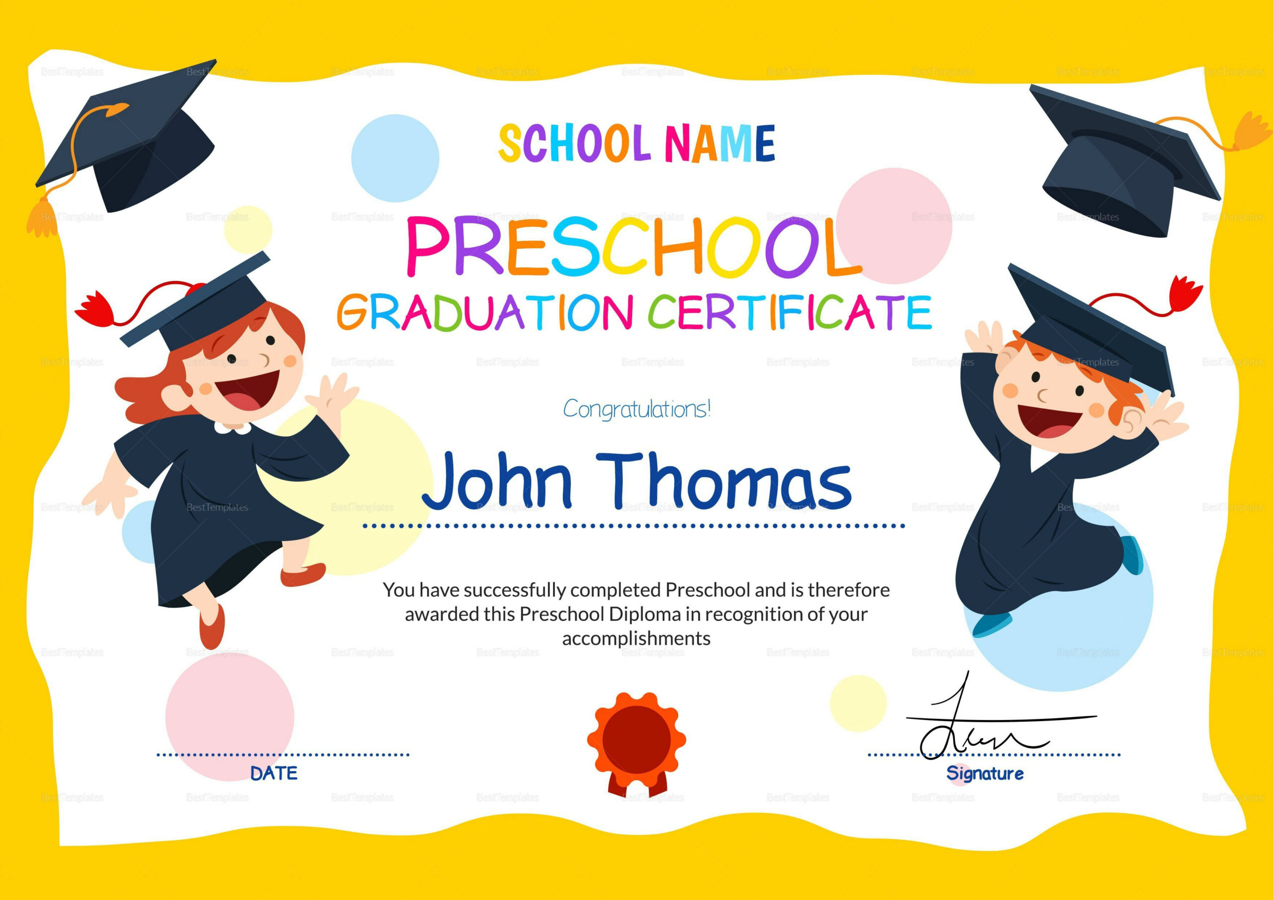 18+ Preschool Certificate Templates - Pdf intended for Printable Free Editable Preschool Certificates
