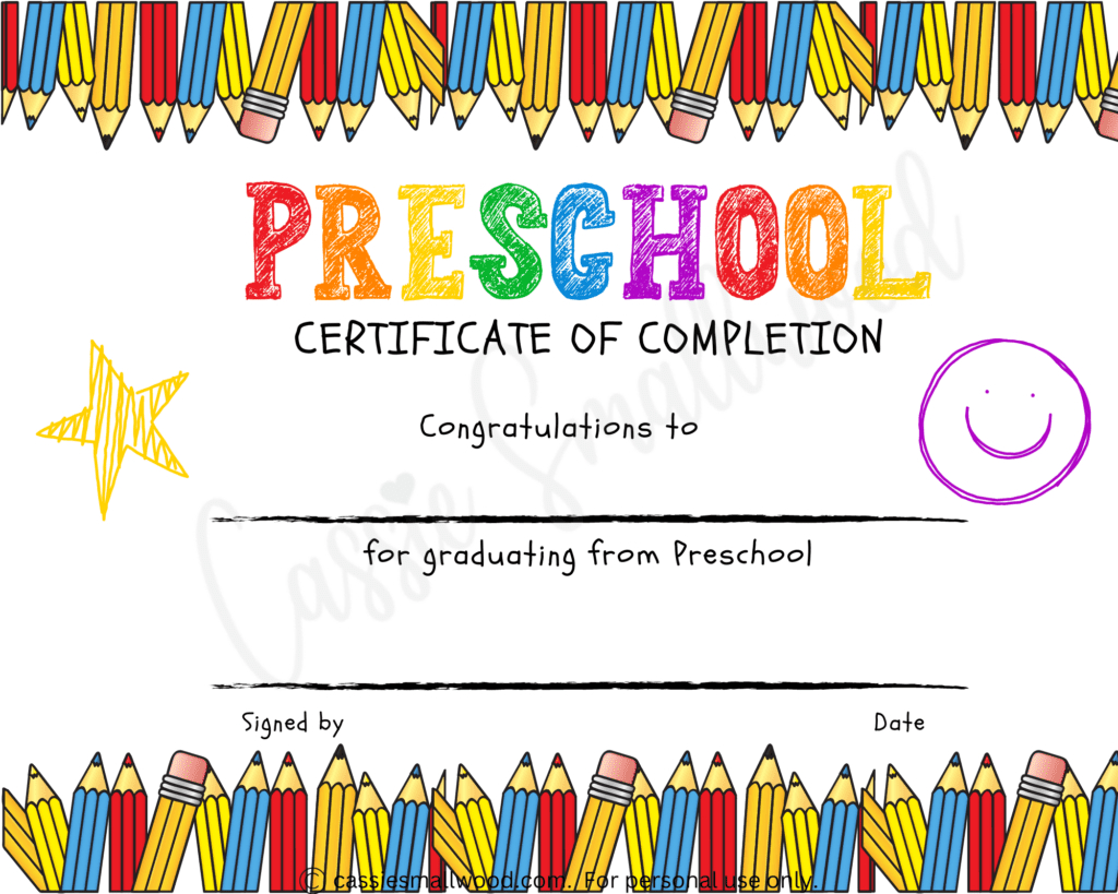 20 Preschool And Kindergarten Graduation Certificates (Free intended for Printable Free Editable Preschool Certificates
