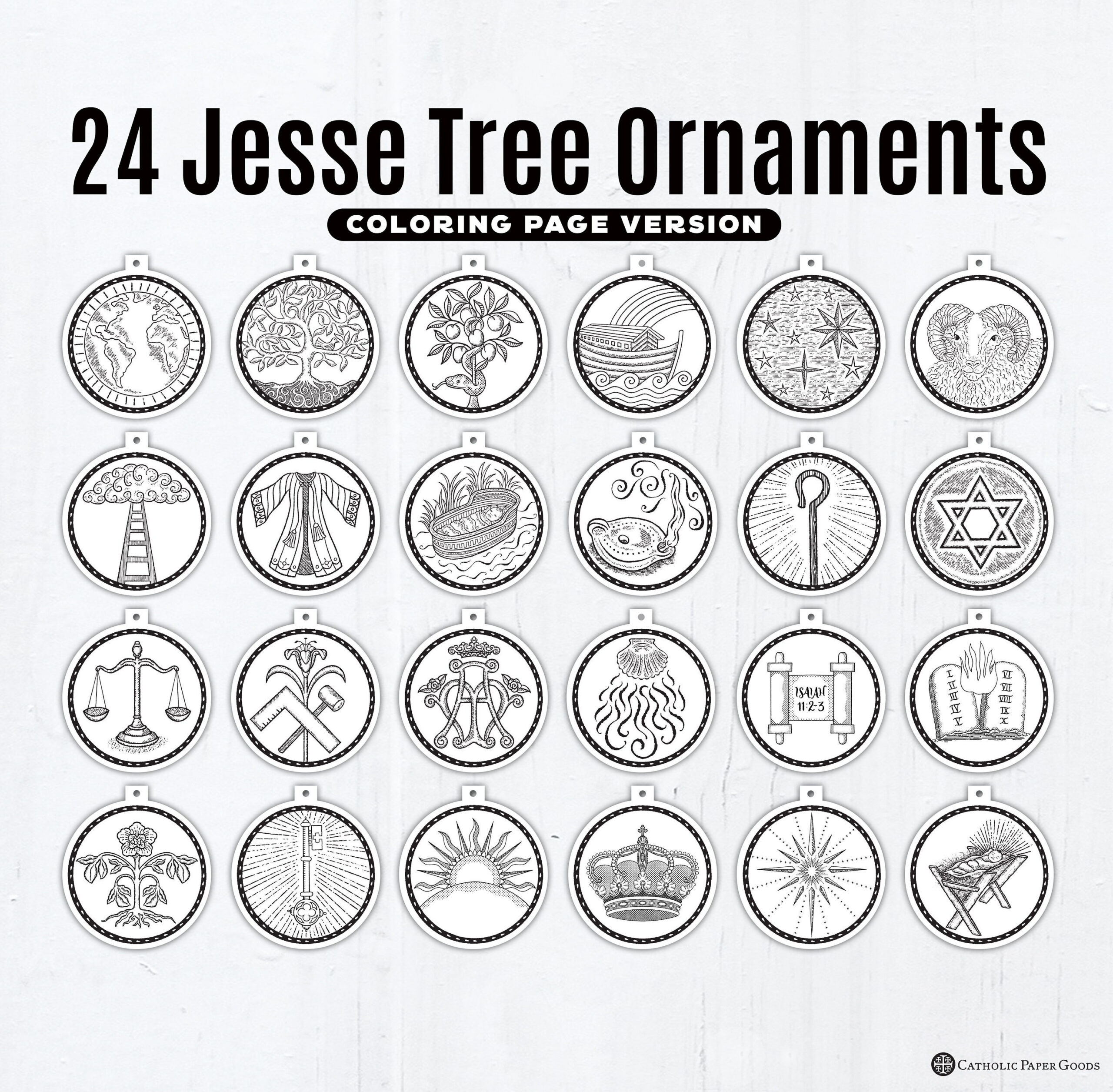 24 Jesse Tree Printable Ornaments Pdf, Coloring Page Ornaments for Free Printable Jesse Tree Ornaments