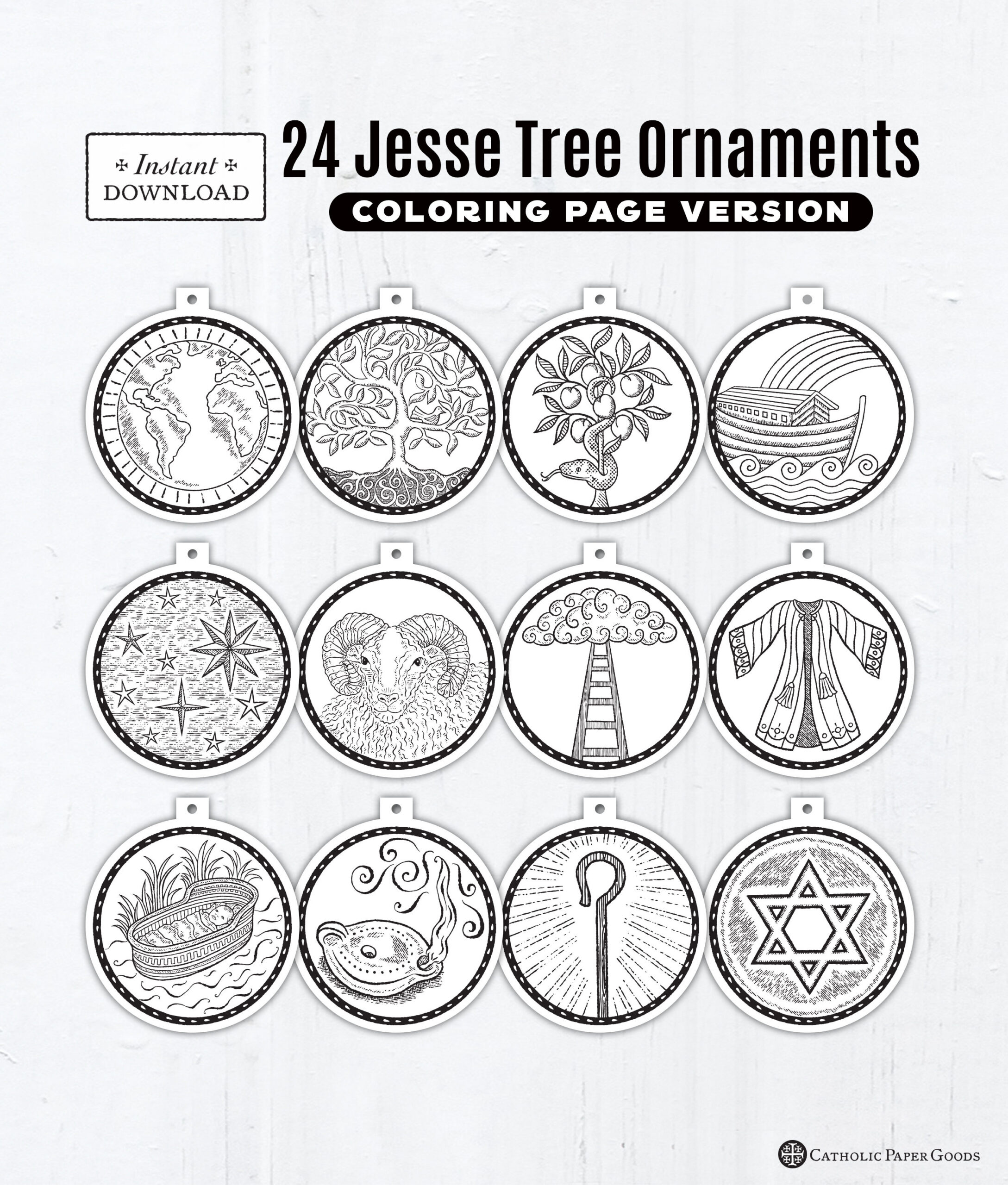 24 Jesse Tree Printable Ornaments Pdf, Coloring Page Ornaments intended for Free Printable Jesse Tree Ornaments