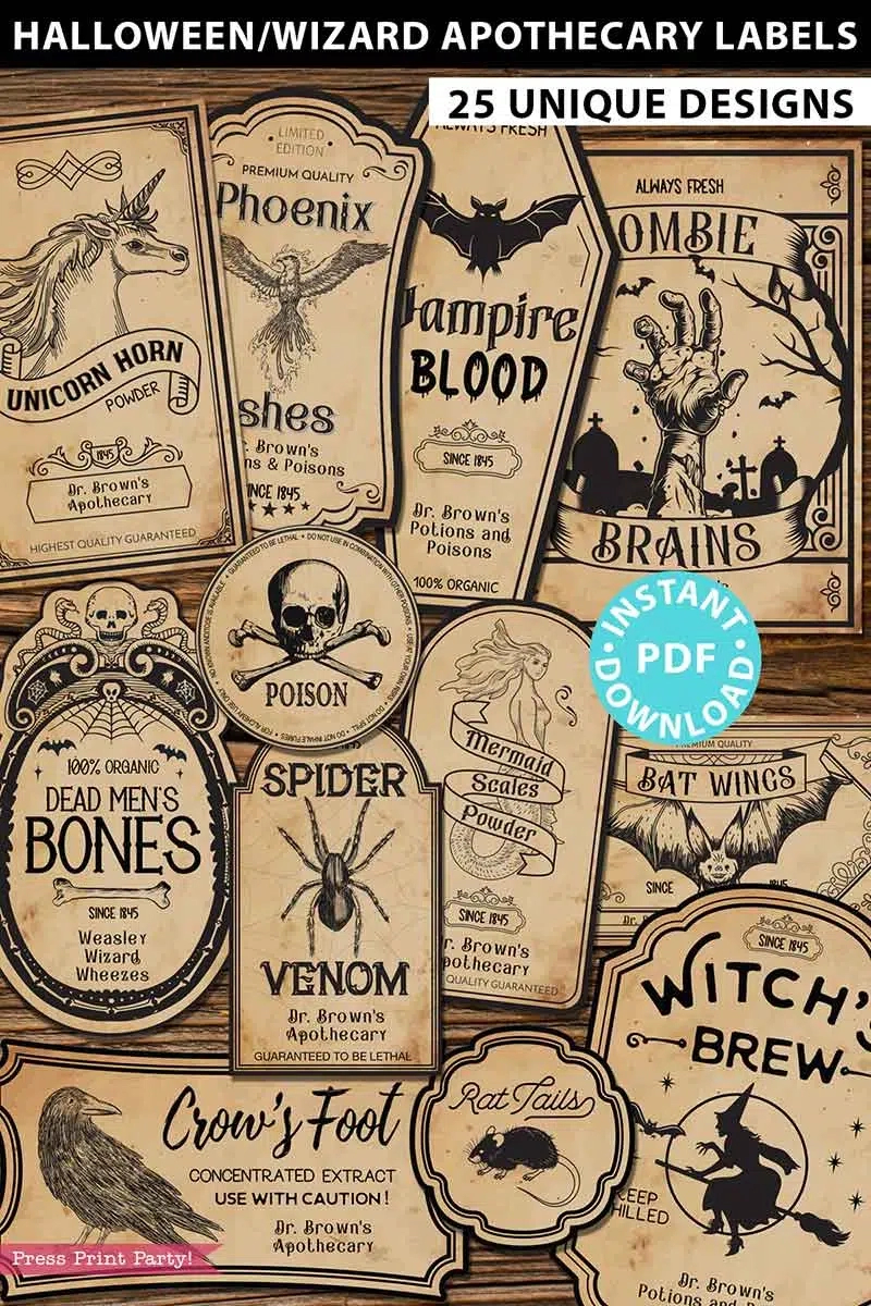 25 Halloween Labels For Bottles / Apothecary Printables with regard to Free Printable Halloween Apothecary Labels