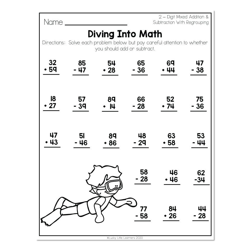 2Nd Grade Math Worksheets - 2-Digit Mixed Addition And Subtraction for 2nd Grade Math Worksheets Printable