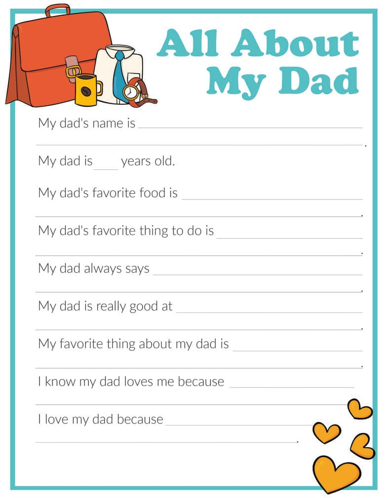 3 Free "All About My Dad" Printables intended for Free Printable All About My Dad Printable
