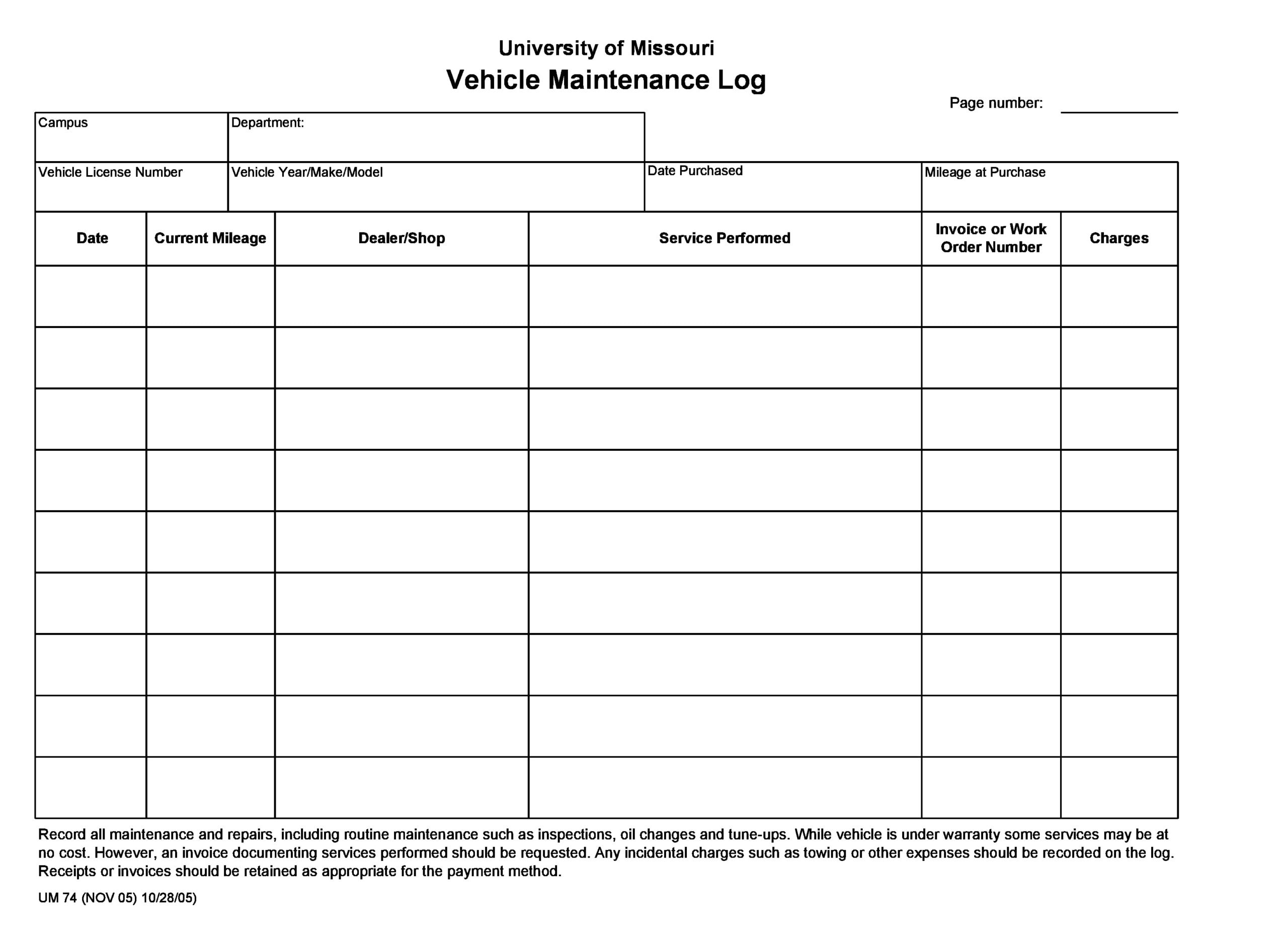 30 Free Vehicle Maintenance Logs [Excel, Pdf, Word] - Templatearchive with Printable Free Vehicle Maintenance Log Template