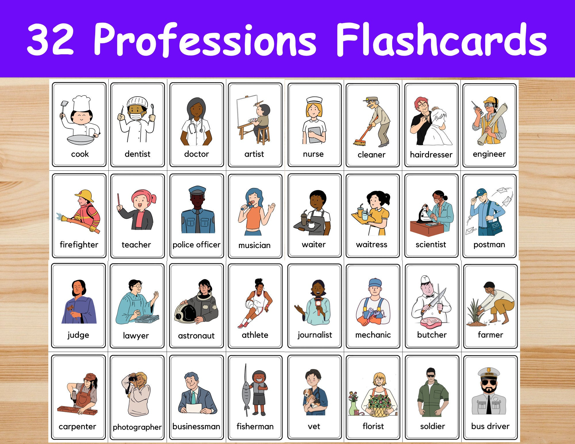 32 Professions Flashcards / Occupations, Job Image Cards For Kids throughout Printable Jobs And Occupations Flashcards