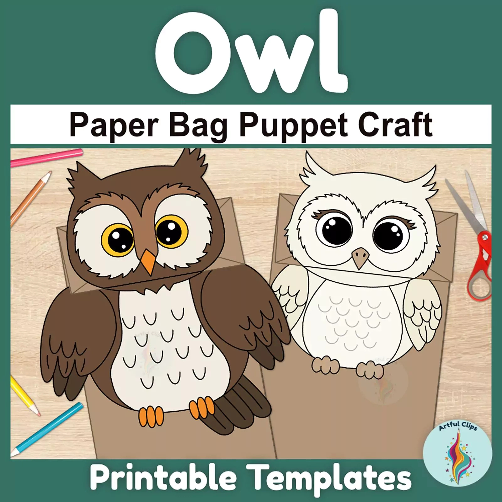 4 Printable Paper Bag Owl Puppet Templates | Easy Fall Craft with Printable Owl Paper Bag Puppet Template
