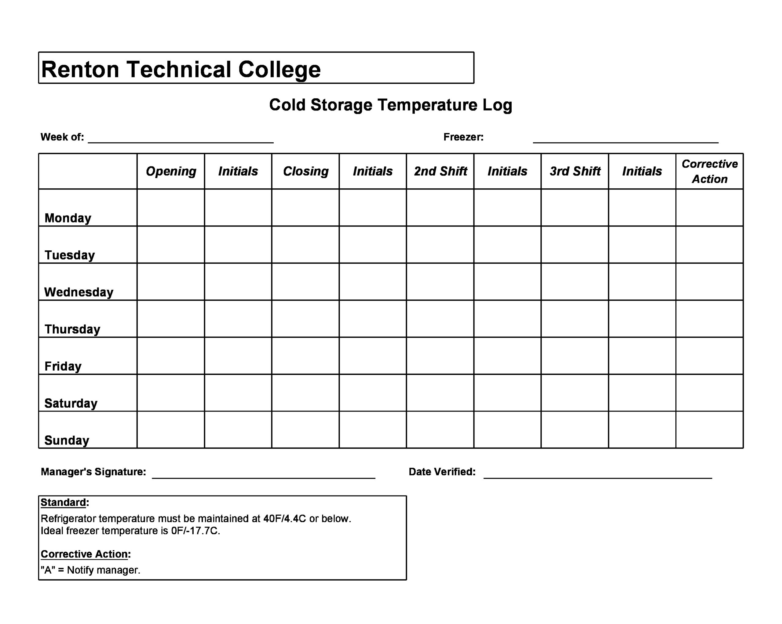 40 Printable Temperature Log Sheets (Word, Excel, Pdf) throughout Printable Hot Food Temperature Log Sheet