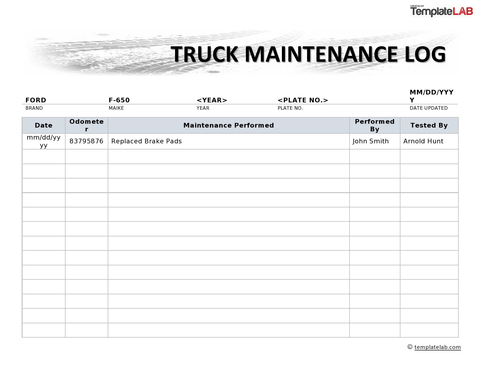 43 Printable Vehicle Maintenance Log Templates ᐅ Templatelab throughout Printable Free Vehicle Maintenance Log Template