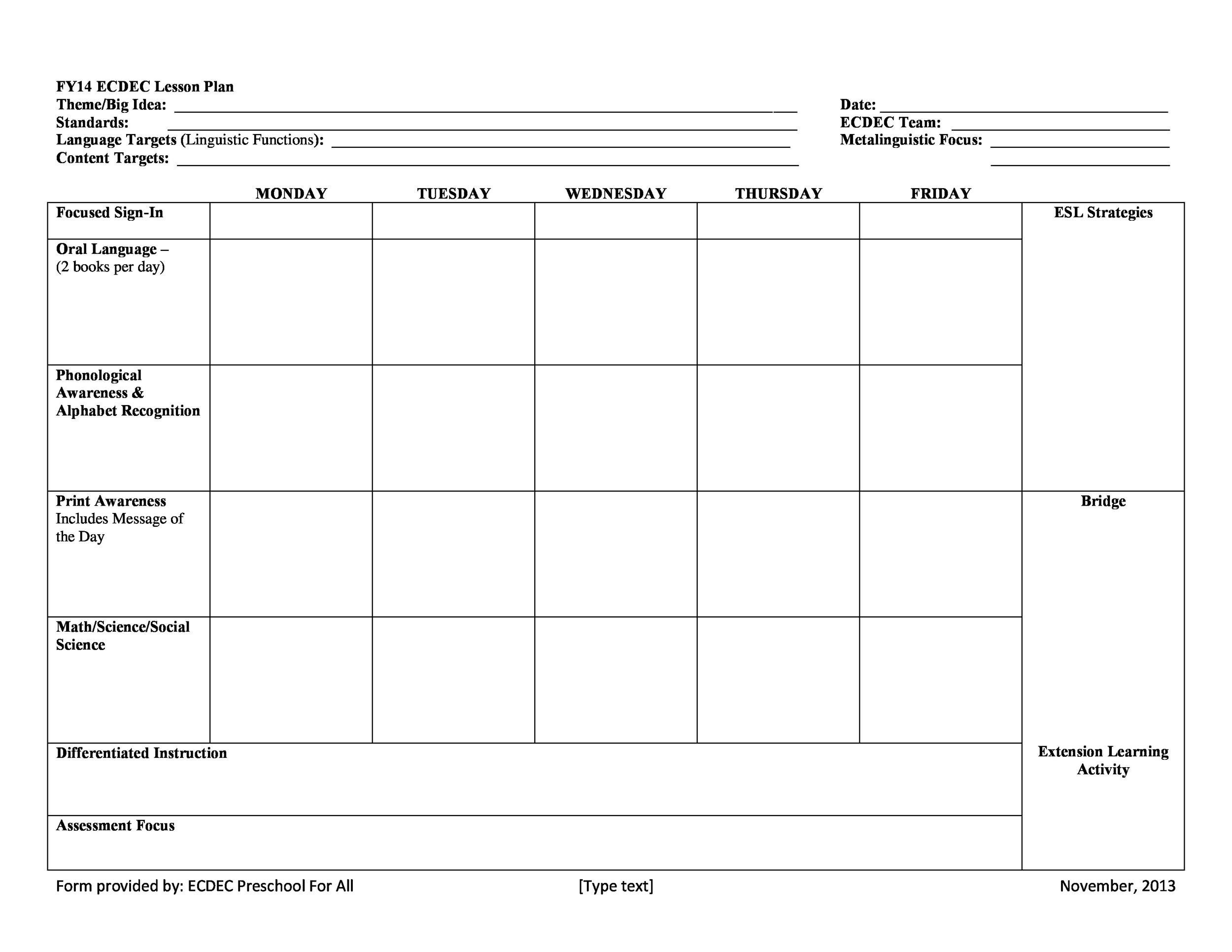 44 Free Lesson Plan Templates [Common Core, Preschool, Weekly] inside Free Preschool Printable Lesson Plans