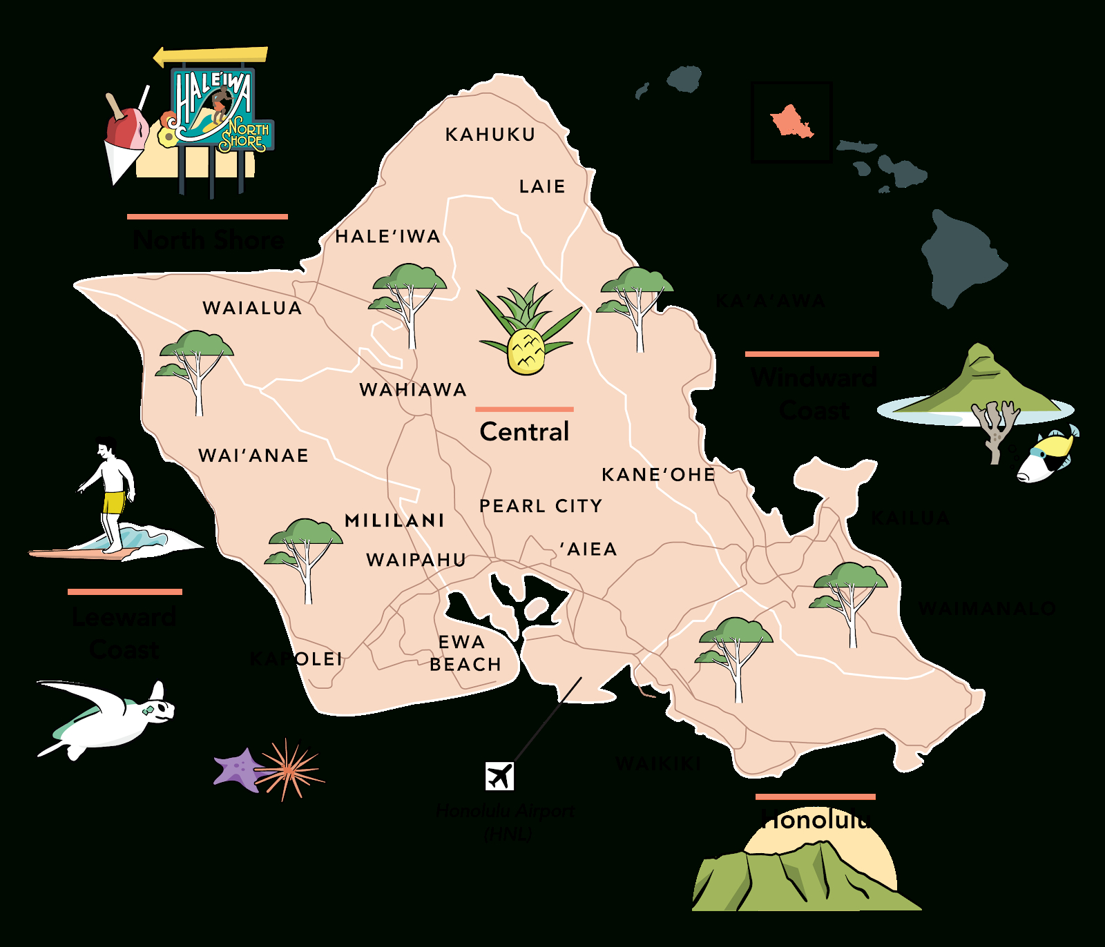 8 Oahu Maps With Points Of Interest regarding Printable Oahu Tourist Map