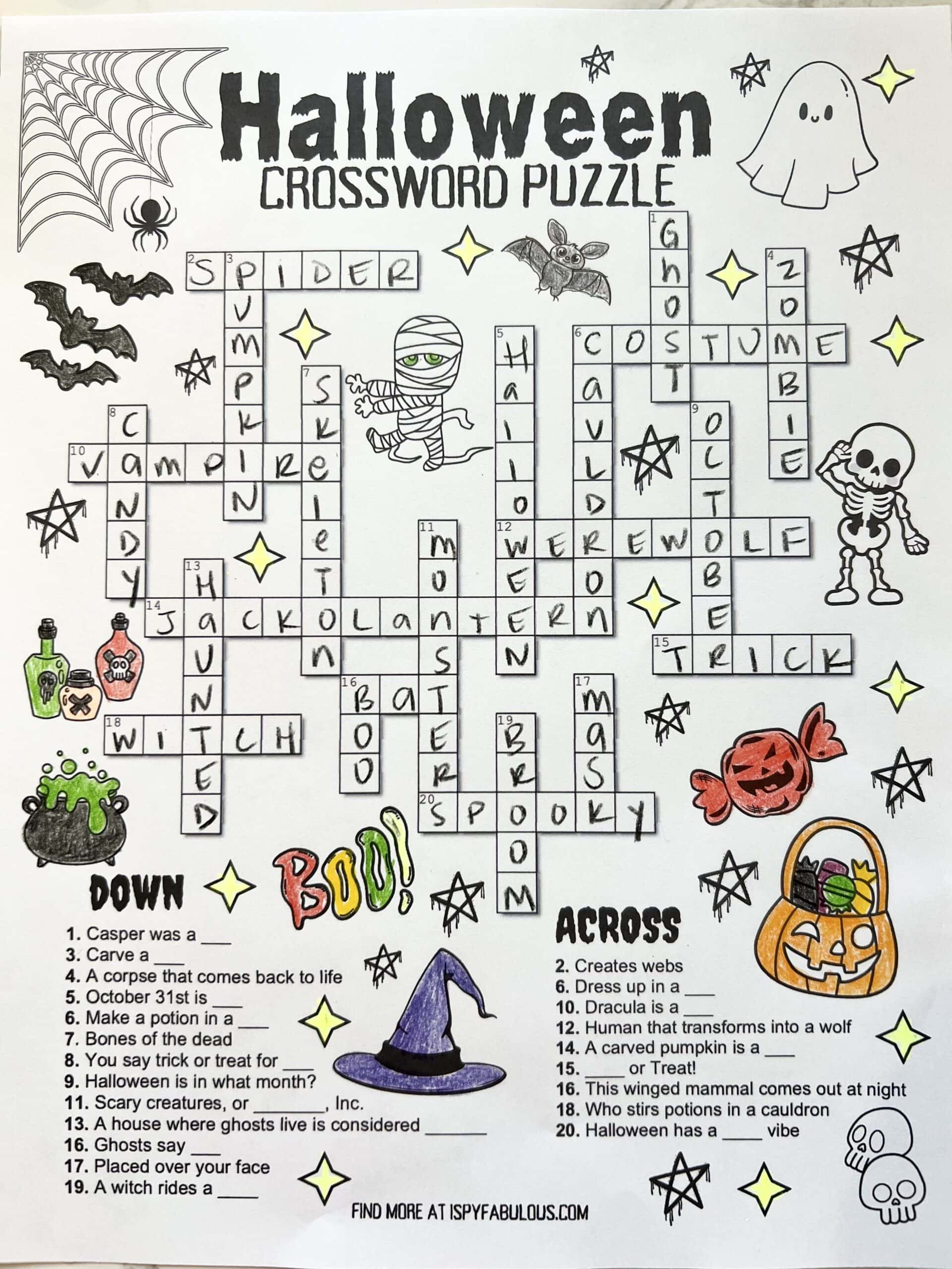 A Kid-Friendly Halloween Crossword Puzzle - I Spy Fabulous regarding Free Printable Halloween Crossword Puzzles