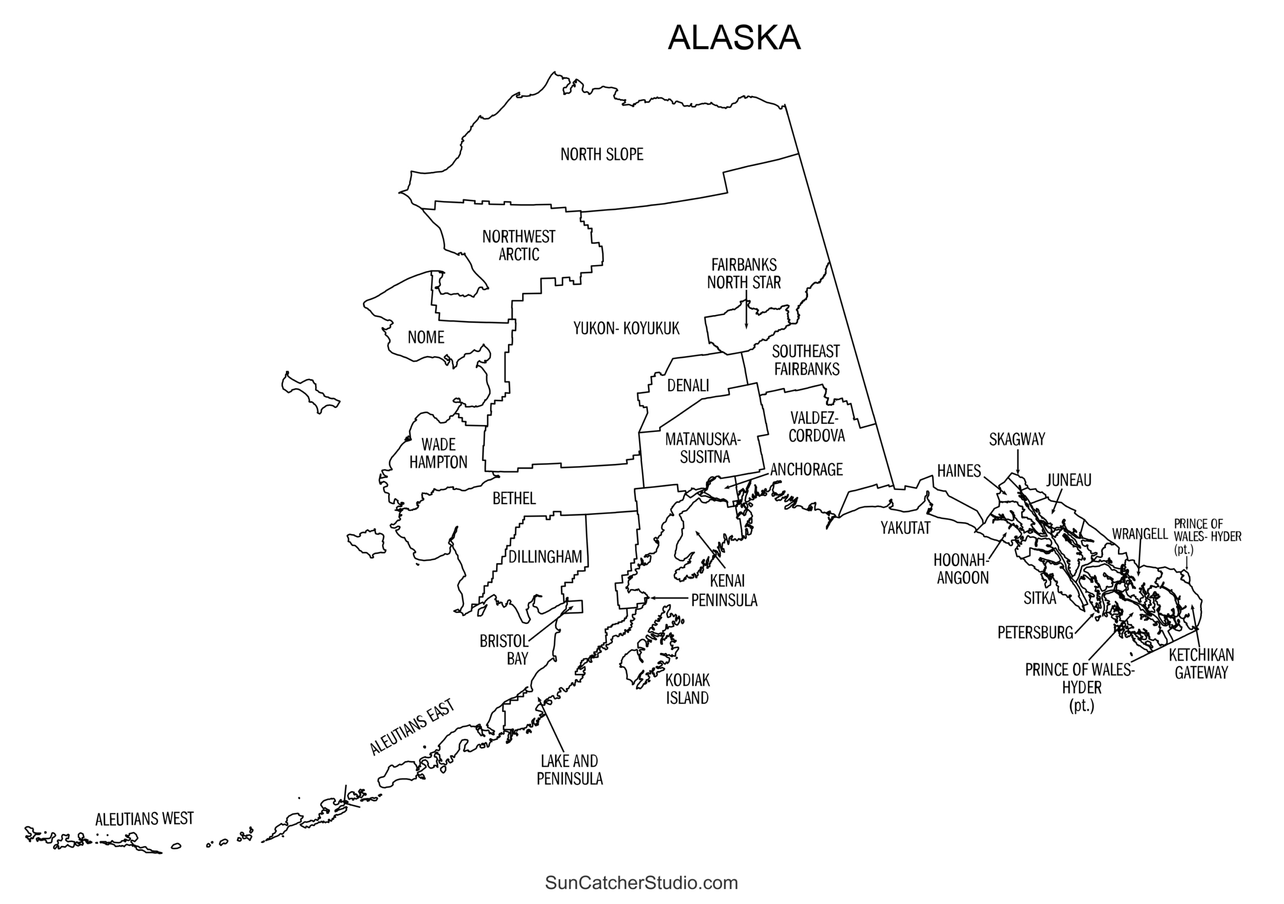 Alaska Boroughs Map (Printable State Map With County Lines) – Free inside Printable Map of Ketchikan Alaska