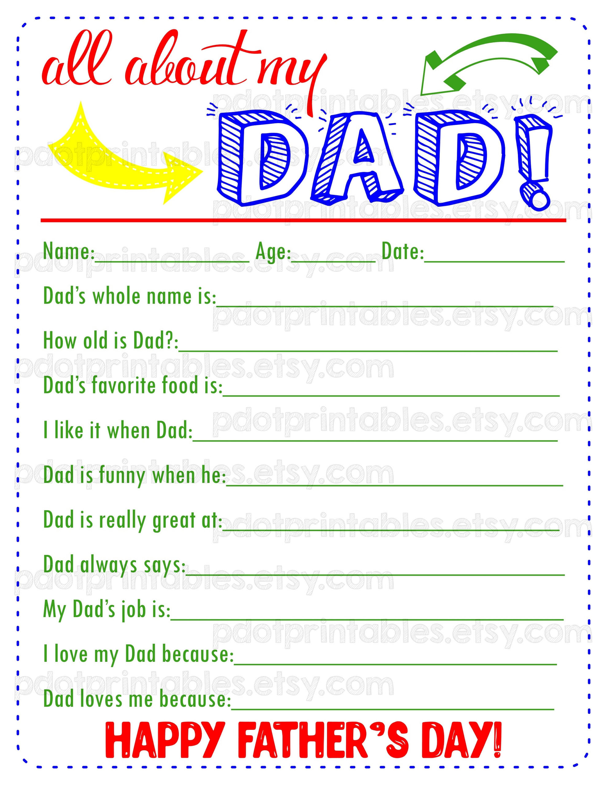 All About My Dad Father'S Day Kids Questionnaire Coloring Sheets regarding Printable Father'S Day Questionnaire
