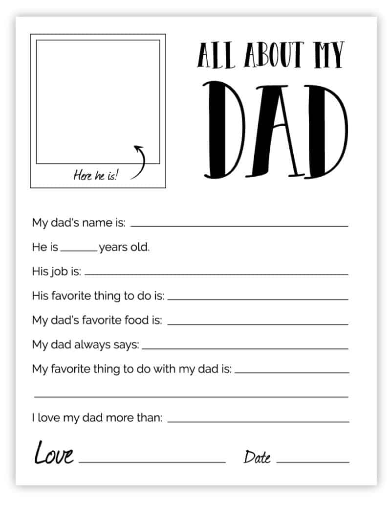 All About My Dad - Free Printable Father'S Day Gift inside Free Printable All About My Dad Printable