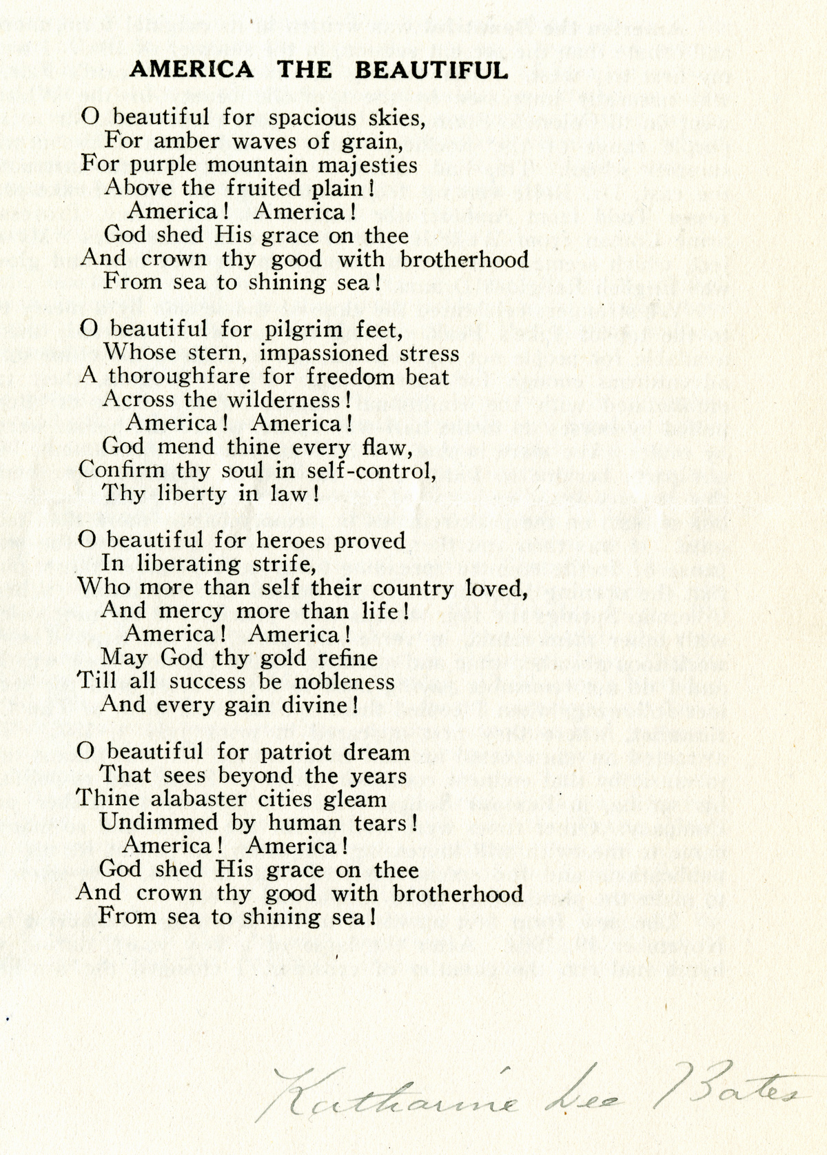 America The Beautiful," 1893 | Gilder Lehrman Institute Of regarding Printable Words to America the Beautiful