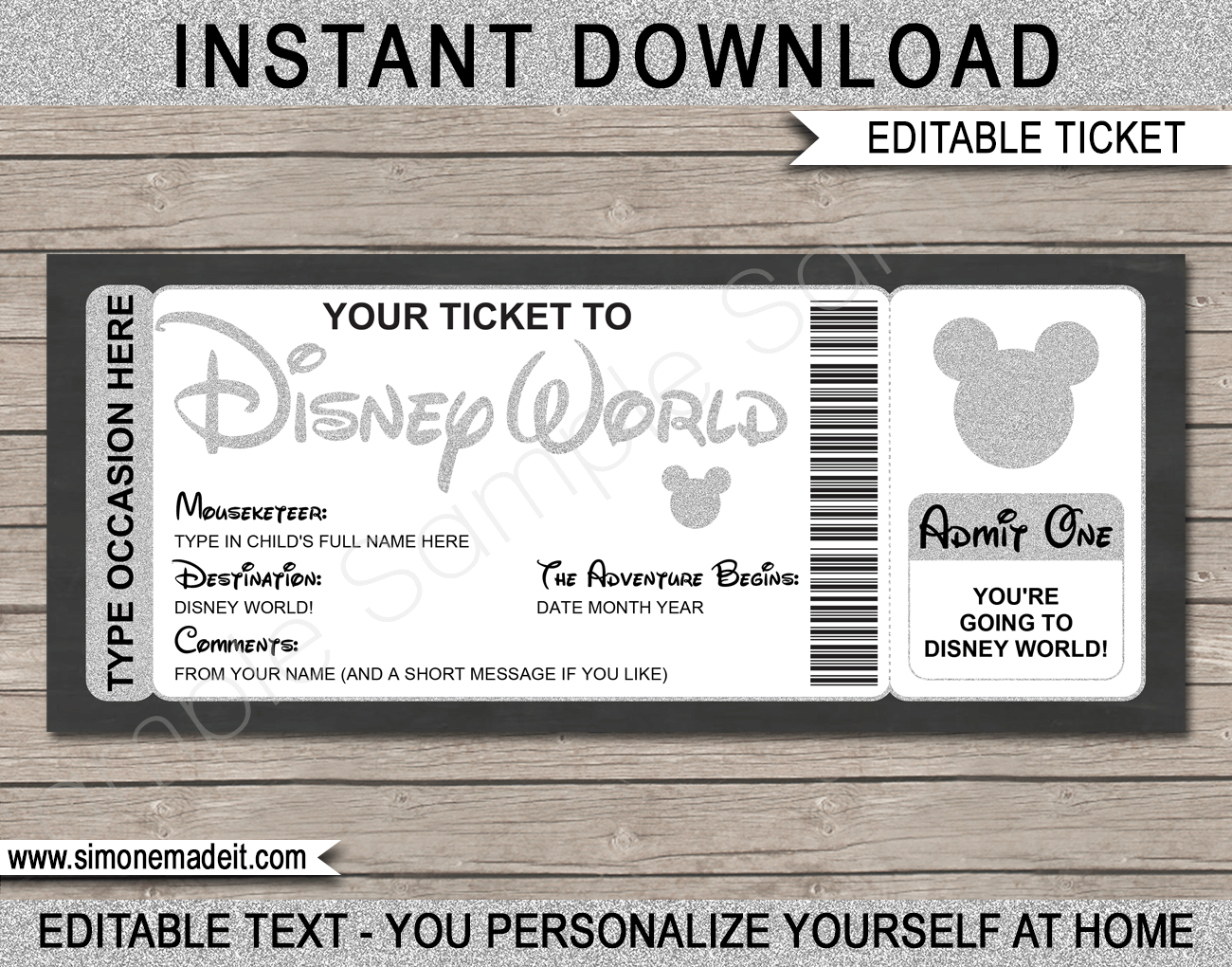 Any Occasion Surprise Trip To Disney World - Glitter for Surprise We're Going to Disney Free Printable