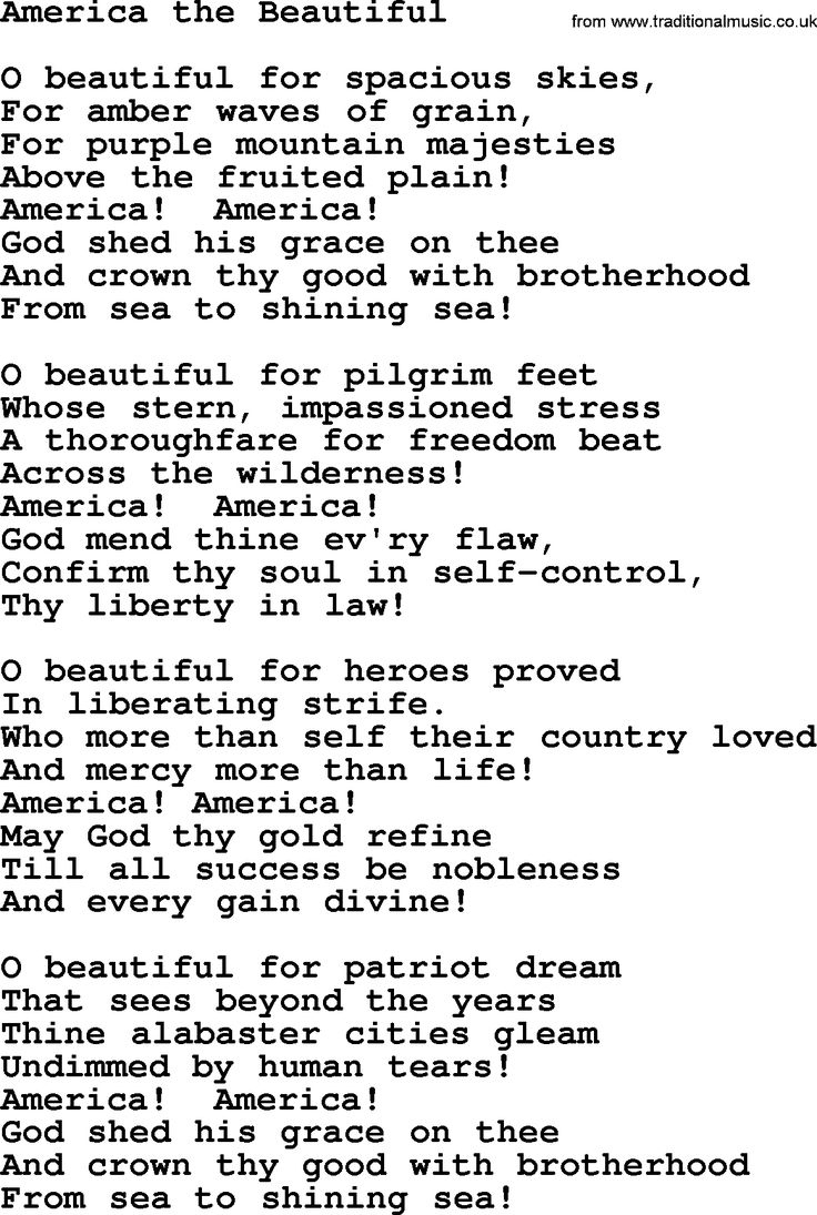 Baptist Hymnal, Christian Song: America The Beautiful- Lyrics With in Printable Lyrics America The Beautiful