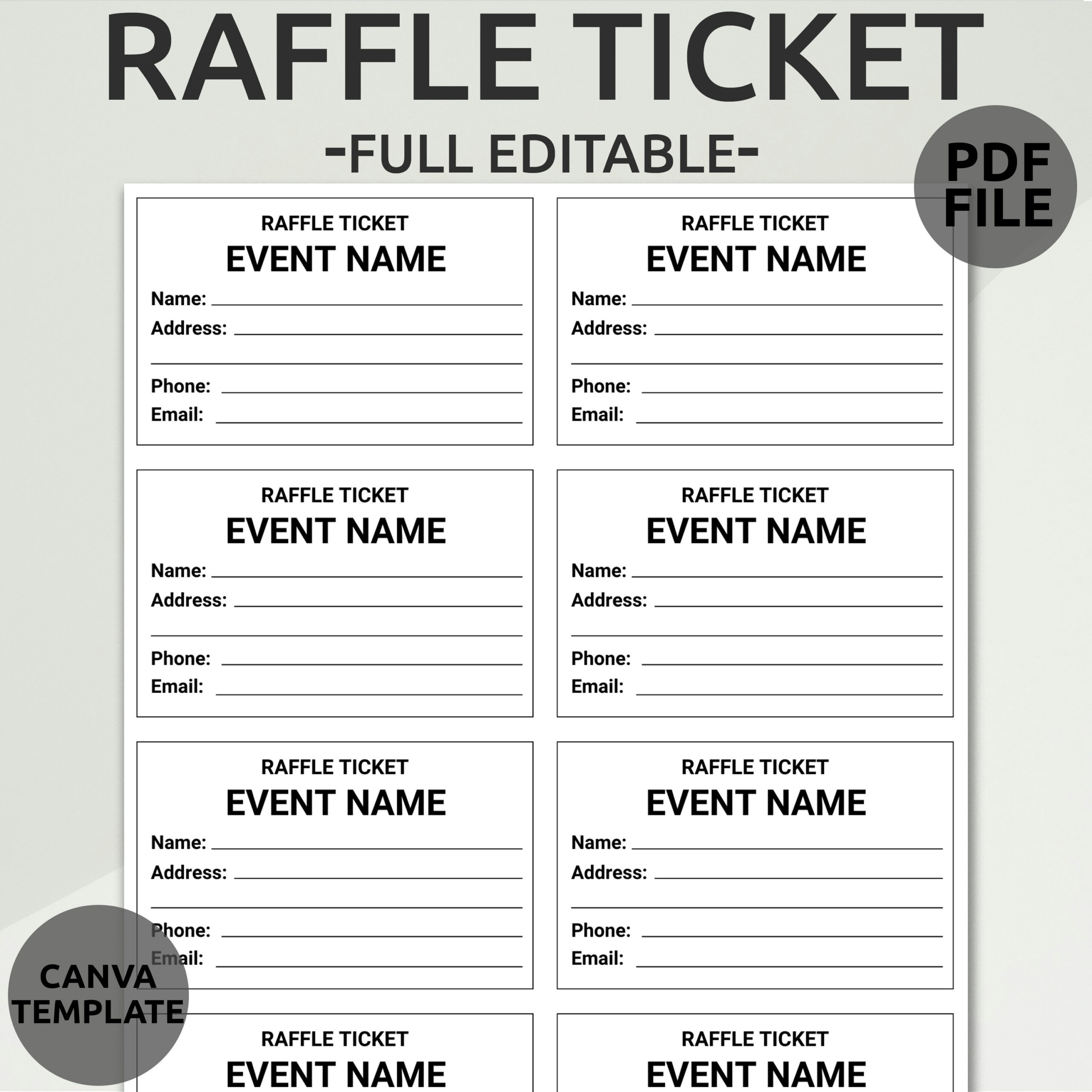Bearbeitbare Raffle Ticket Vorlage | Druckbare Raffle Los throughout Blank Printable Raffle Ticket Template