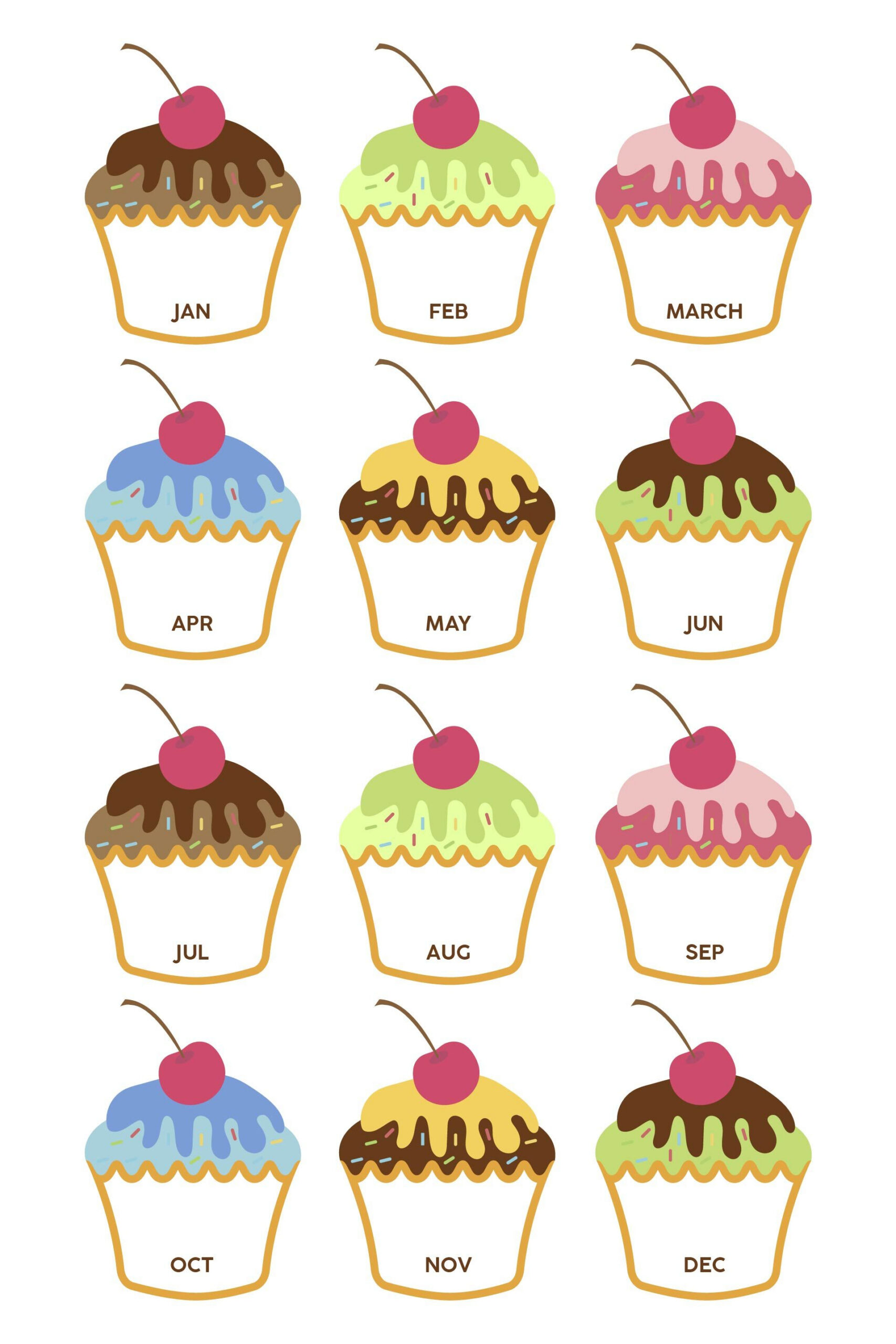 Birthday Board Printable, Classroom Decoration, Months Of The Year with Free Printable Printable Cupcakes For Bulletin Boards