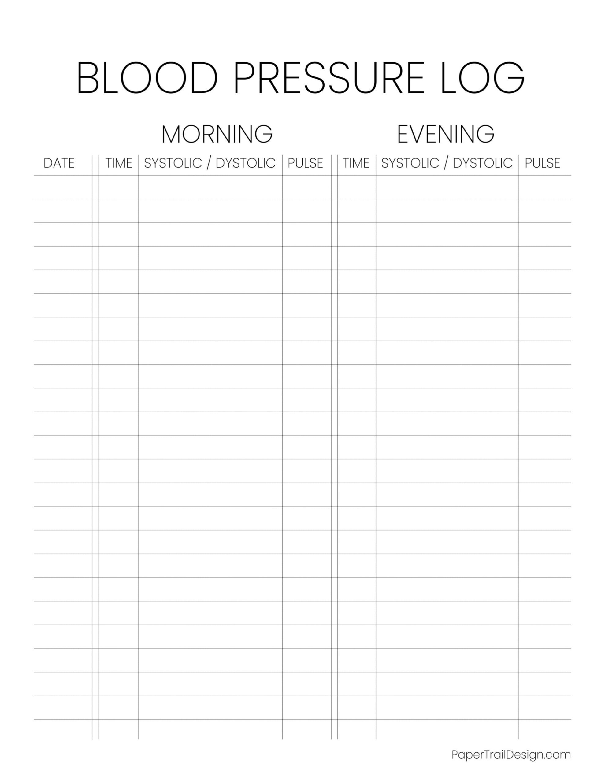Blood Pressure Log Sheet - Paper Trail Design pertaining to Pdf Free Printable Printable Blood Pressure Chart