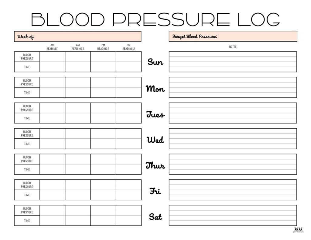 Blood Pressure Logs - 25 Free Printables | Printabulls intended for Pdf Free Printable Printable Blood Pressure Chart