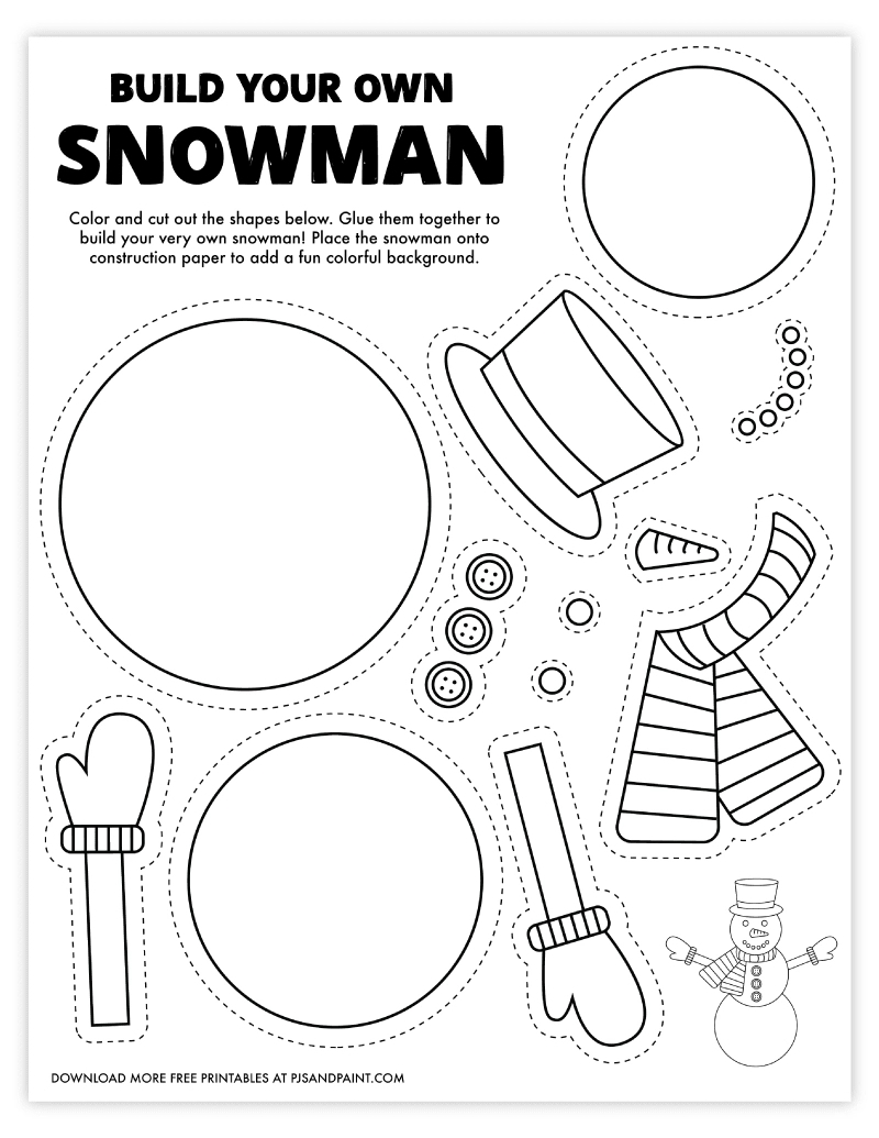 Build Your Own Snowman - Free Printable - Pjs And Paint in Printable Build a Snowman Template