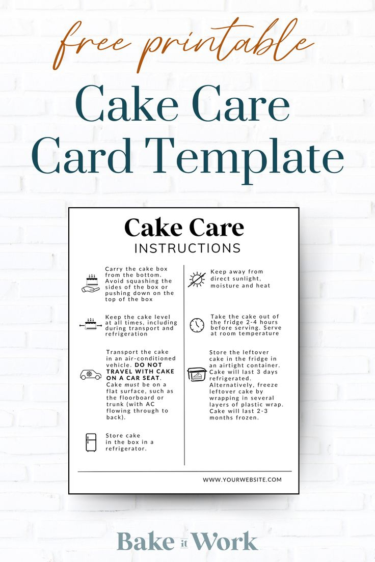 Cake Care Card Free Download within Free Printable Cake Care Instructions