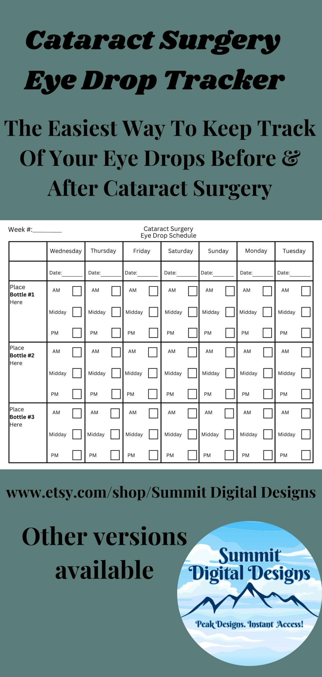 Cataract Eye Drop Schedule For Cataract Surgery Medication Tracker for Printable Eye Drop Medication Chart