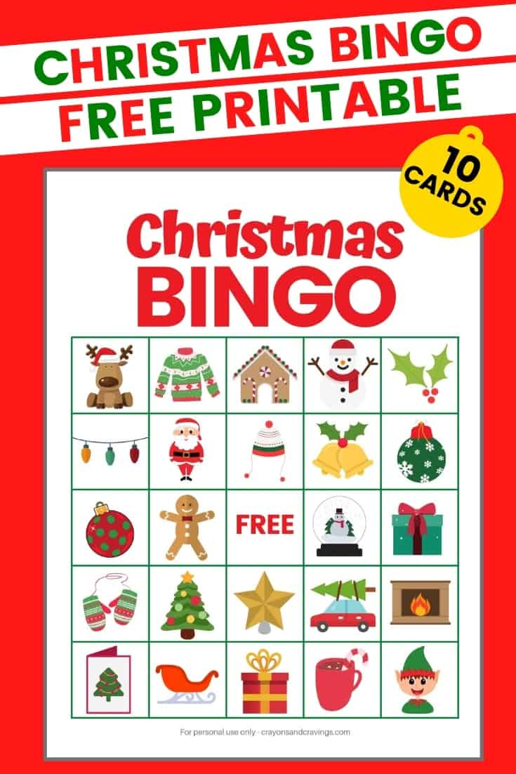 Christmas Bingo - Free Printable Christmas Game With 10 Cards! with regard to Free Printable Christmas Bingo Cards For 50