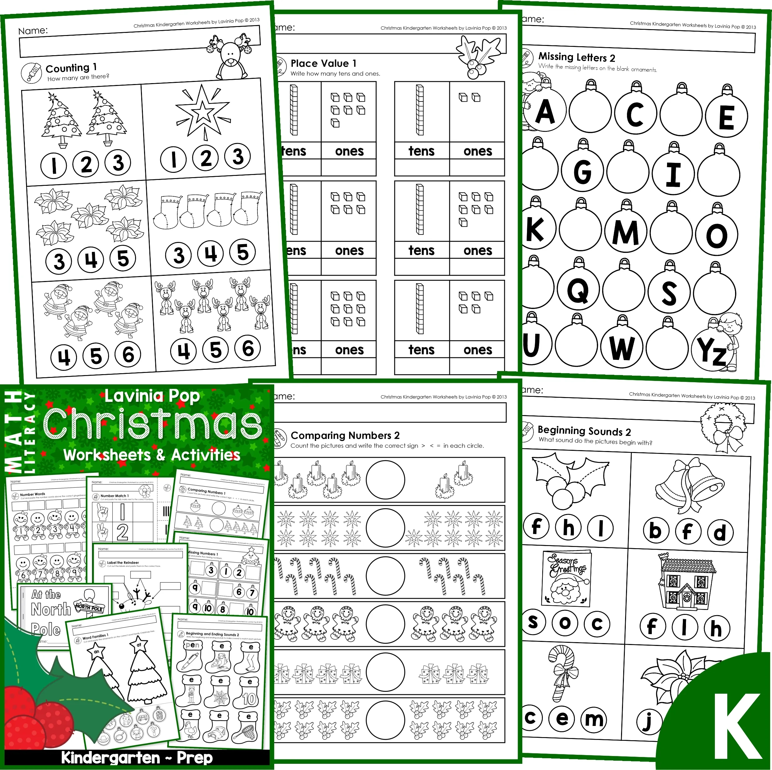 Christmas Math & Literacy Worksheets & Activities For Kindergarten for Free Printable Christmas Worksheets For Kindergarten