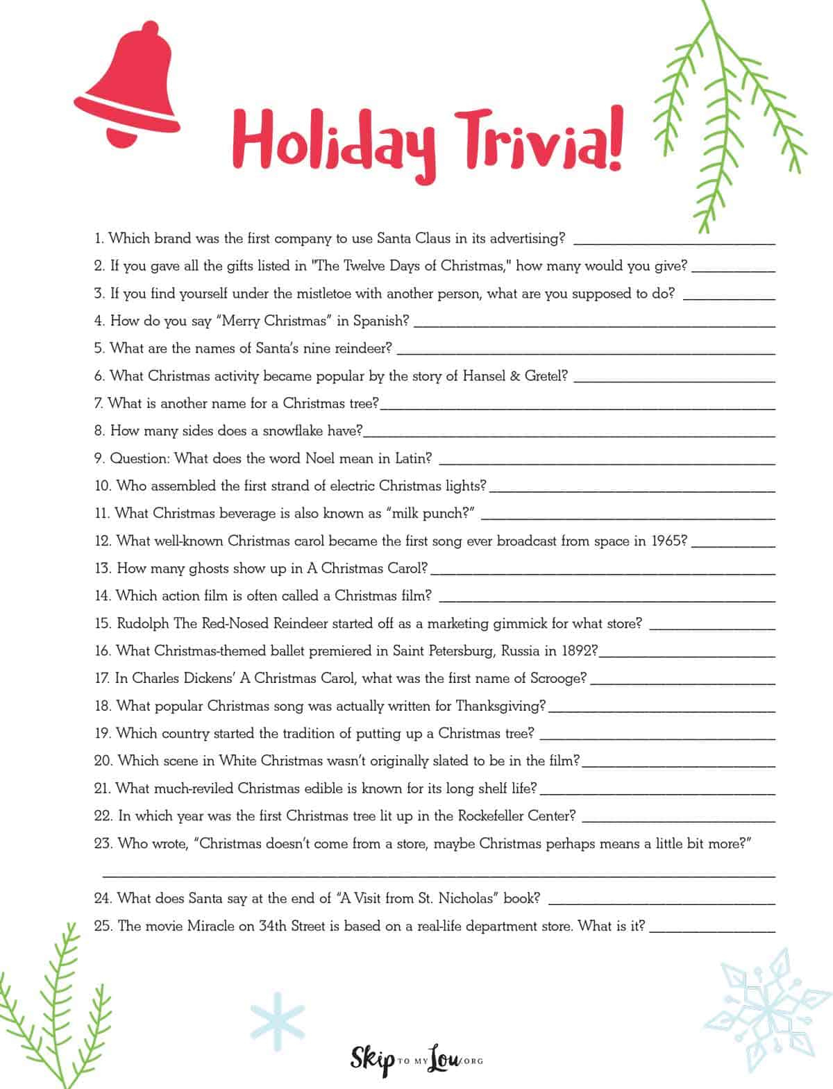 Christmas Trivia | Skip To My Lou intended for Free Printable Christmas Trivia Game