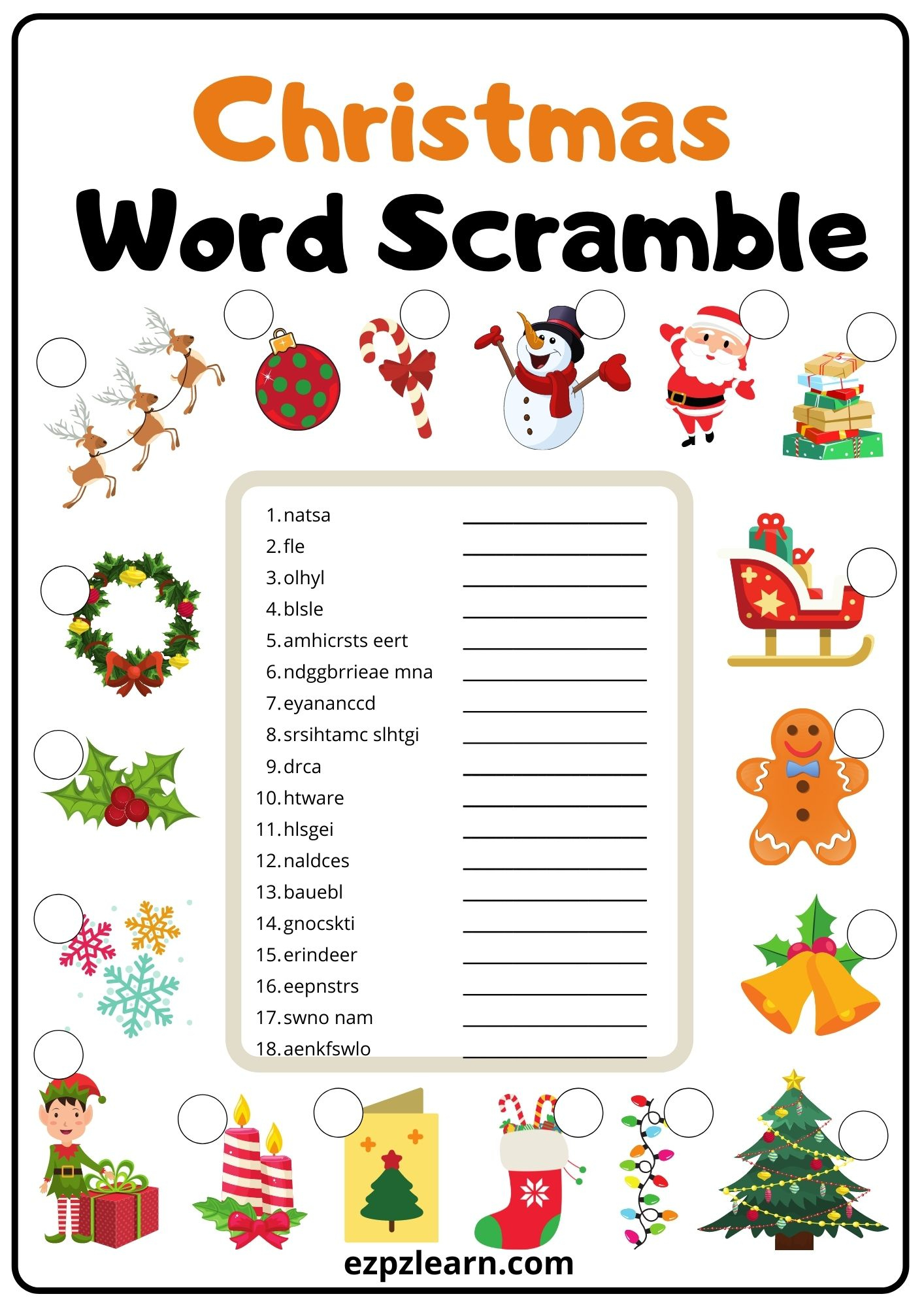Christmas Word Scramble 2 - Ezpzlearn intended for Free Printable Christmas Word Scramble
