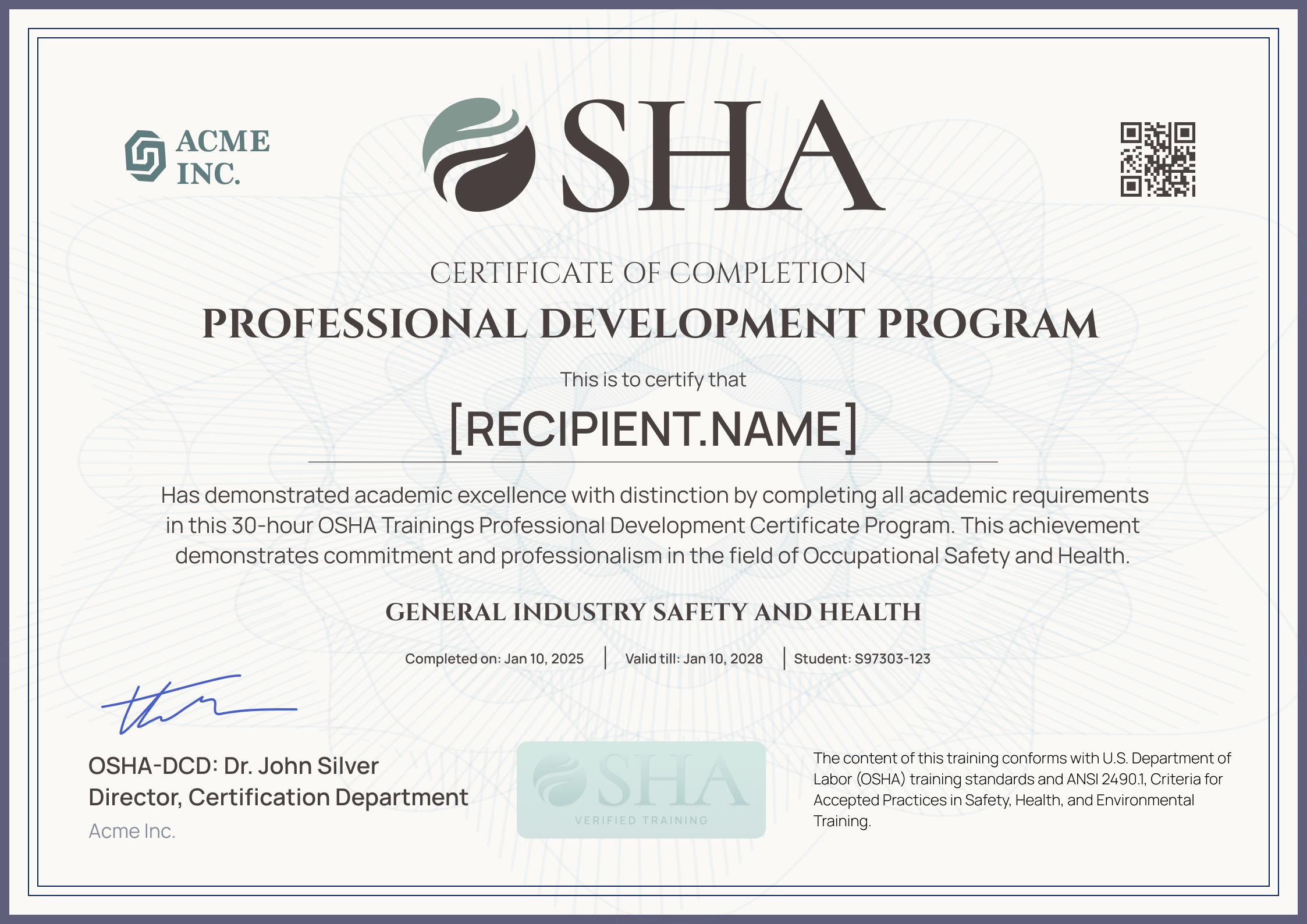 Consistent And Professional Osha 30/10 Certificate Template with regard to Printable Blank Osha 30 Card