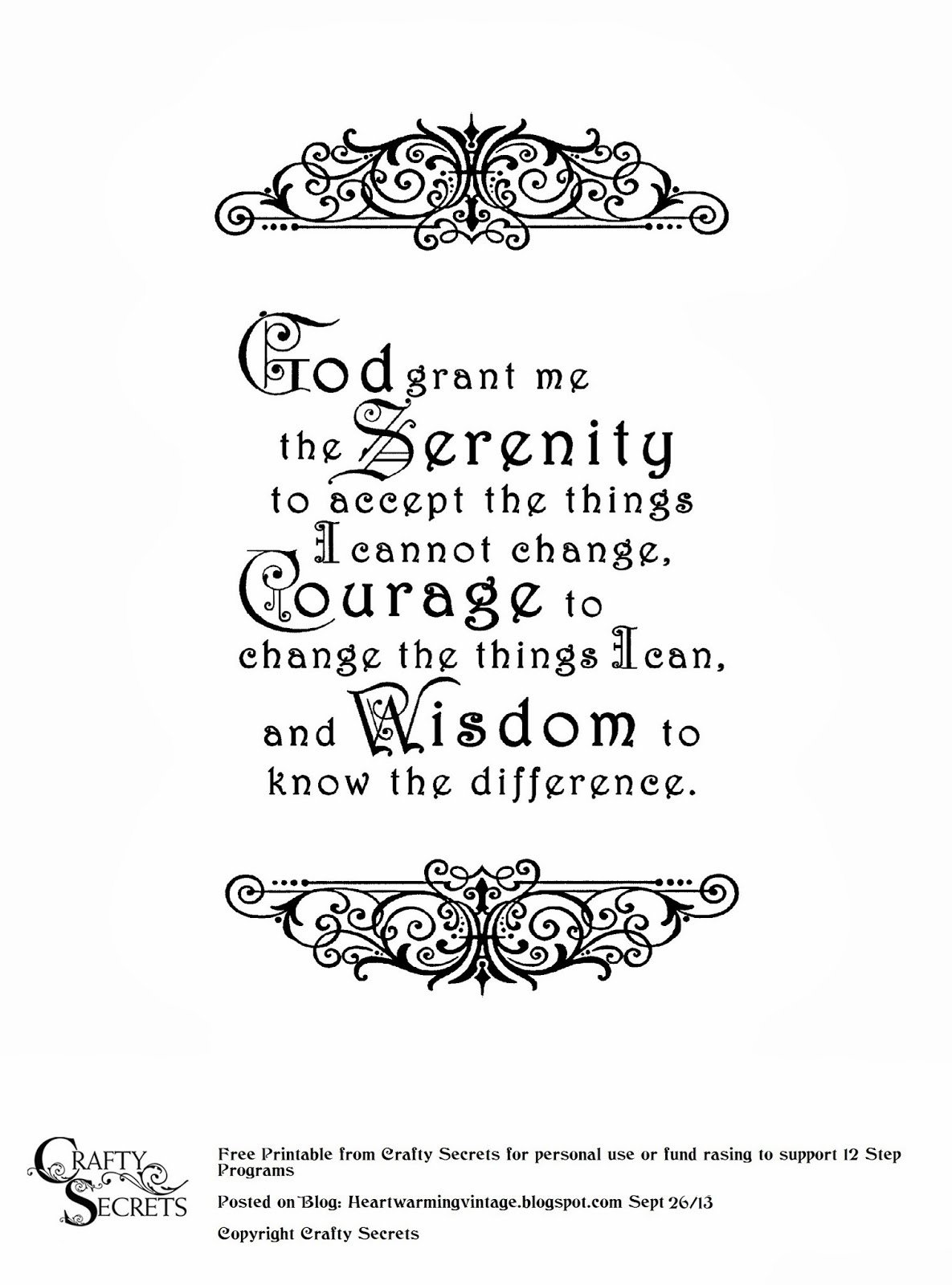 Crafty Secrets Heartwarming Vintage Ideas And Tips: Free Serenity pertaining to Pdf Free Printable Serenity Prayer