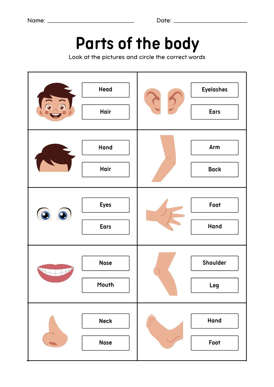 Customize 71+ Body Parts Worksheets Templates Online - Canva inside Printable Parts of the Body