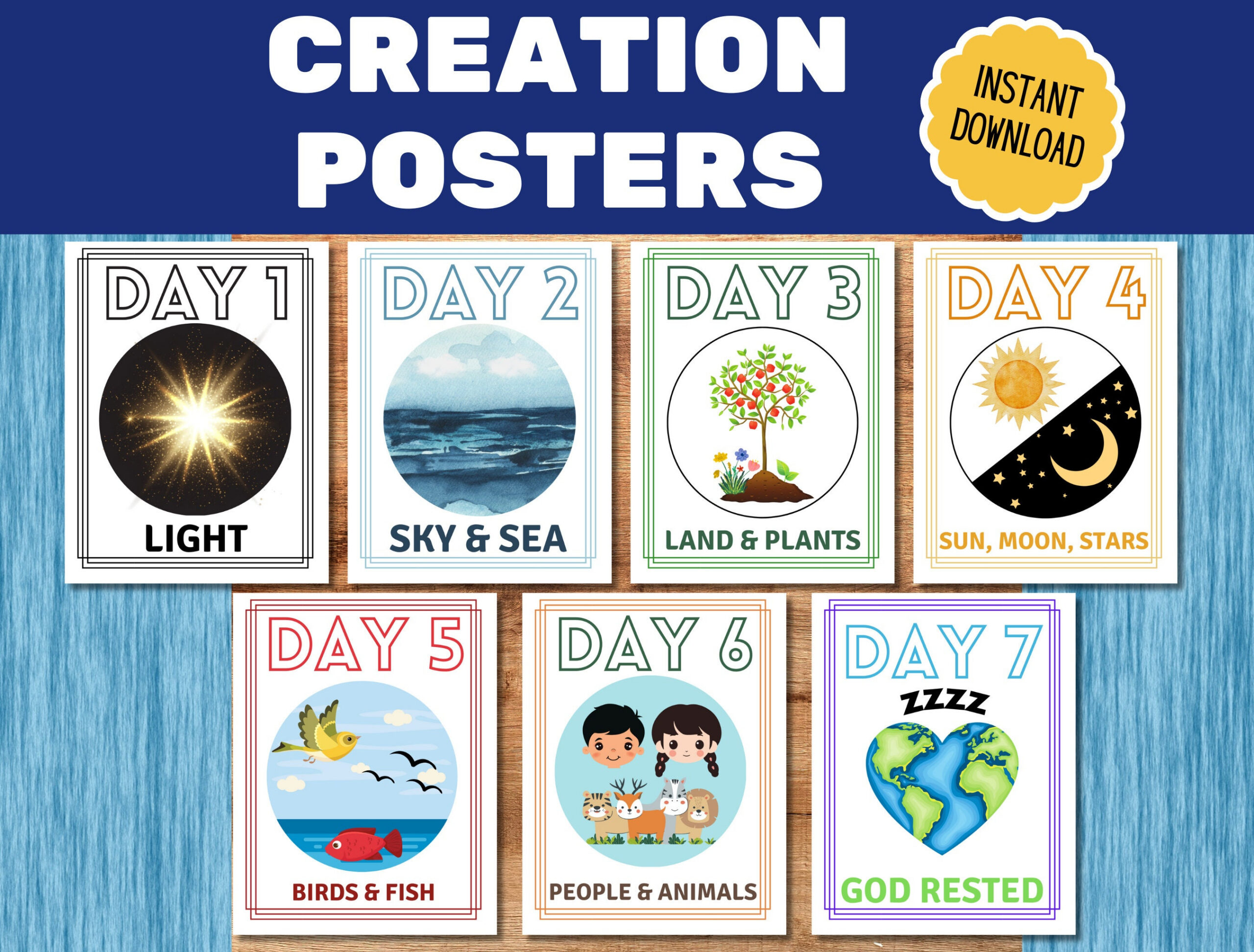 Days Of Creation Posters And Bible Coloring Pages, 7 Days Of for Printable 7 Days of Creation Pictures