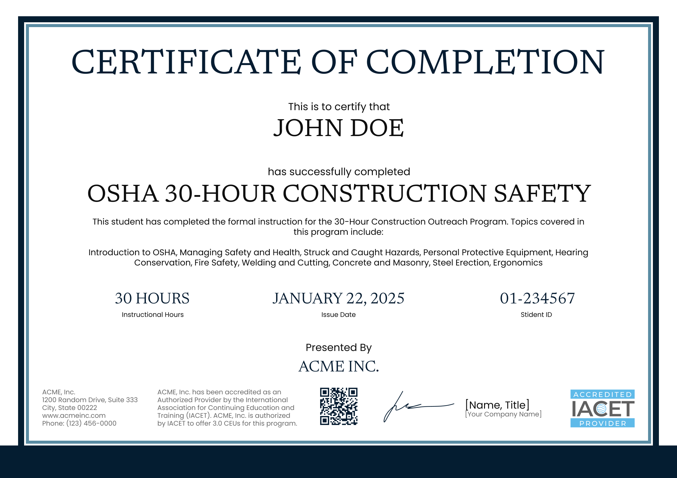 Detailed And Professional Osha 30 Certificate Template with Printable Blank Osha 30 Card
