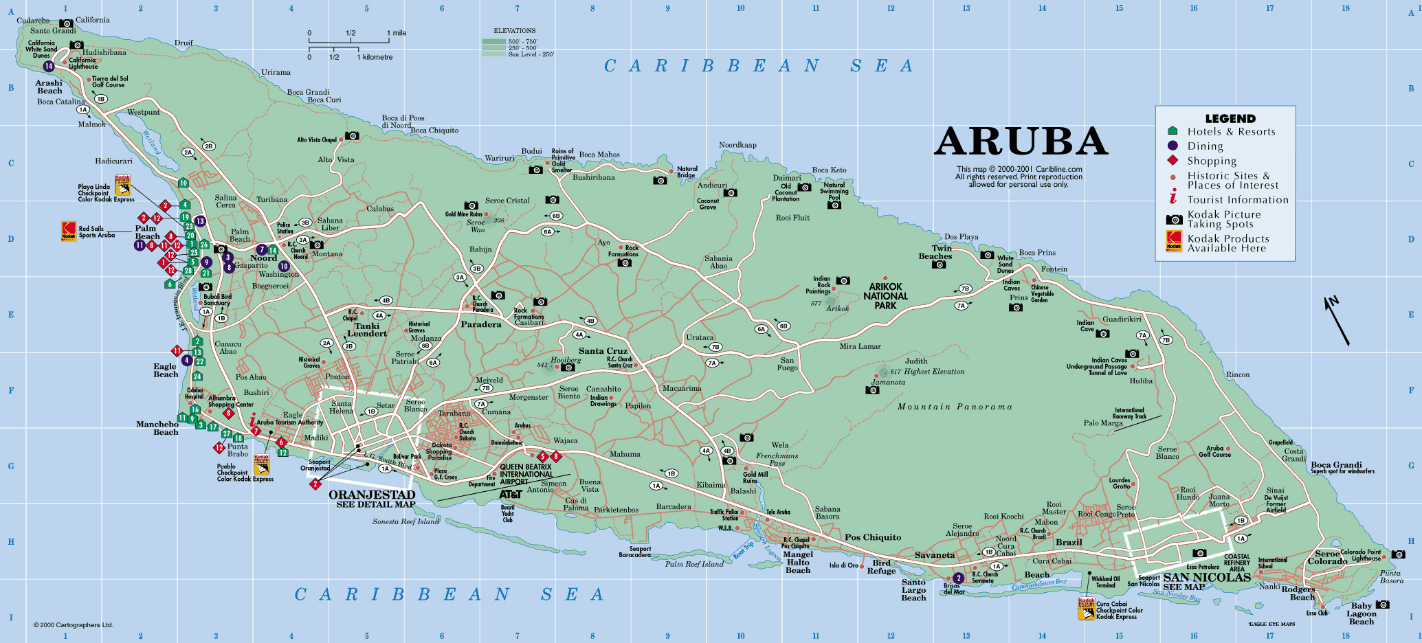 Detailed Road And Tourist Map Of Aruba. Aruba Detailed Road And within Printable Tourist Map Of Aruba