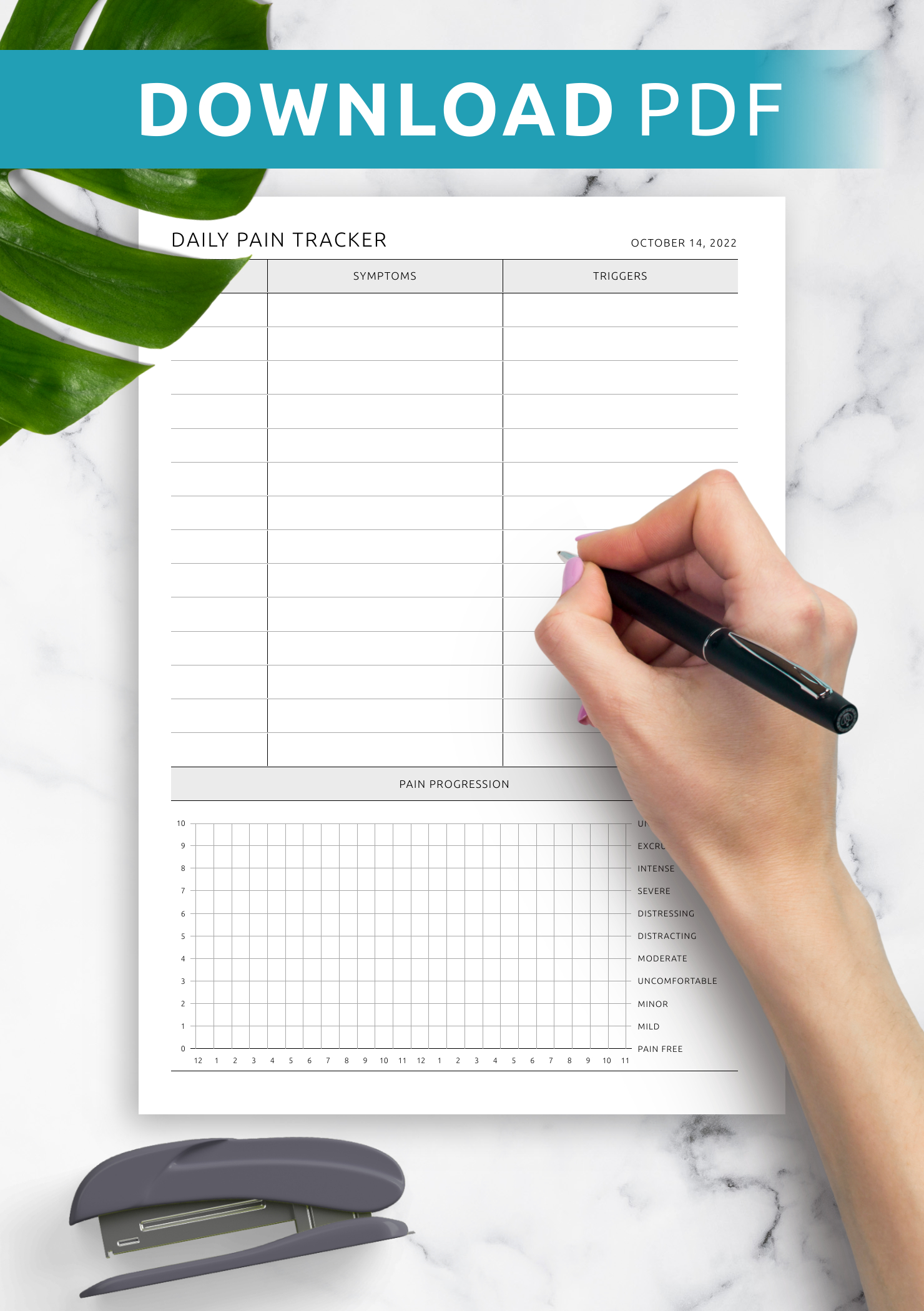 Download Printable Daily Pain Tracker Template Pdf inside Free Printable Pain Diary Template