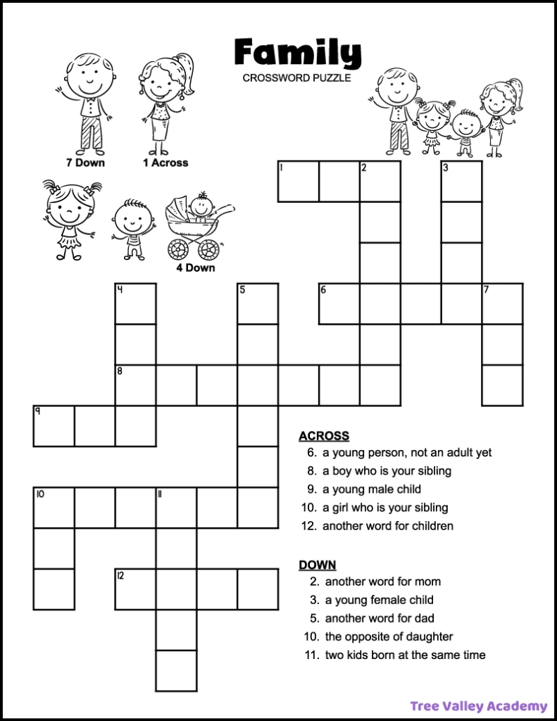Easy Family Crossword Puzzle - Tree Valley Academy with regard to Free Printable Crossword Puzzles