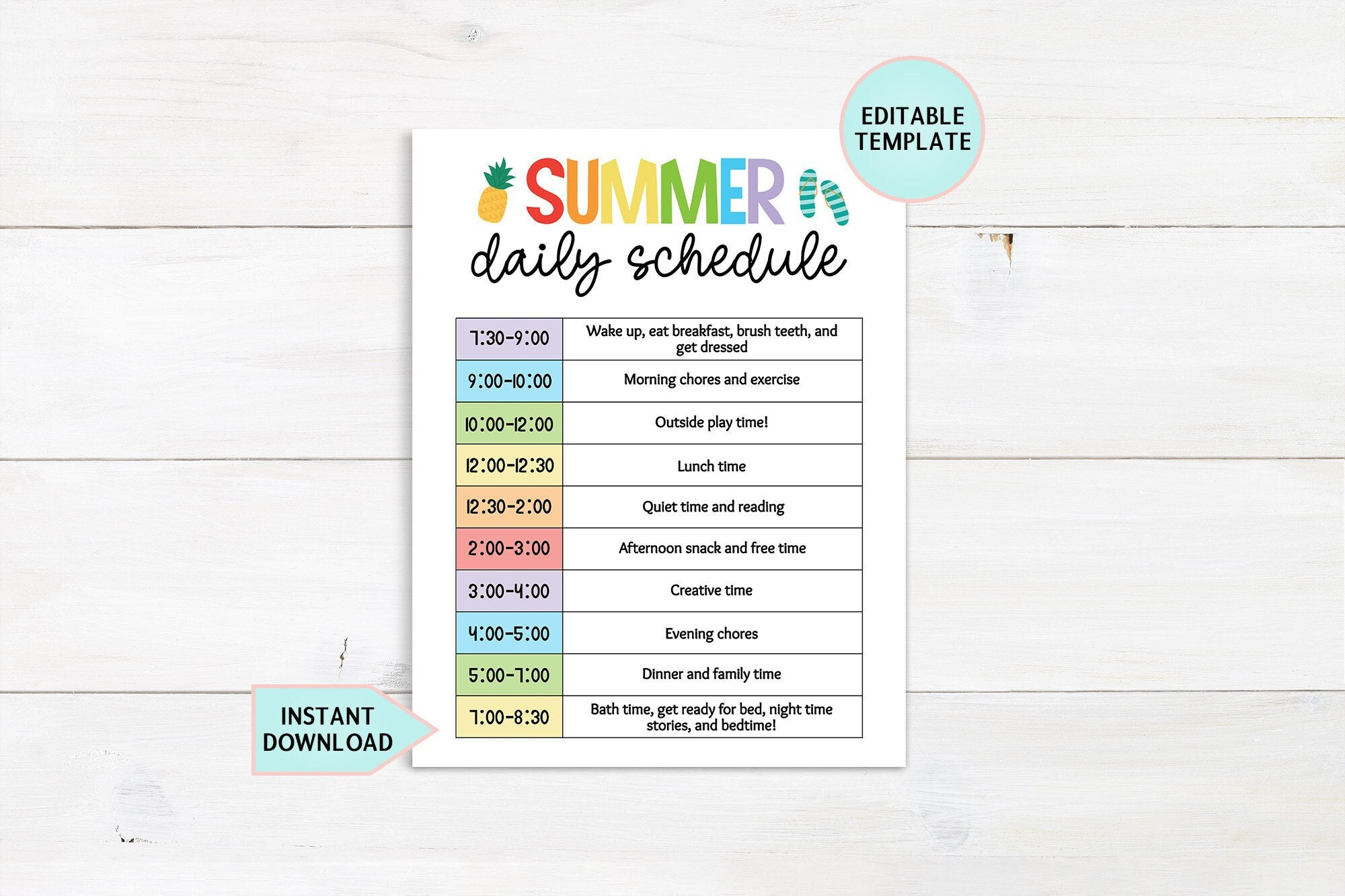 Editable Kids Daily Schedule Template, Summer Schedule Printable pertaining to Printable Summer Schedule For Kids