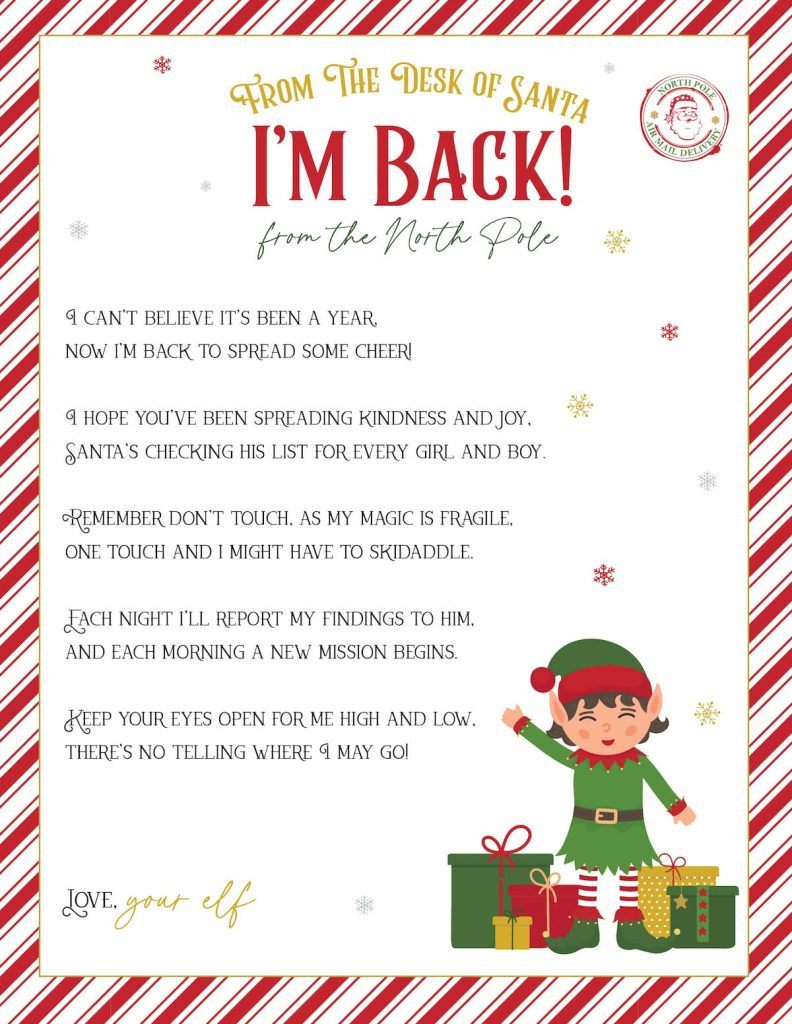 Elf On The Shelf Arrival And Goodbye Letters, Free Printable Set in Elf On The Shelf Return Letter Free Printable