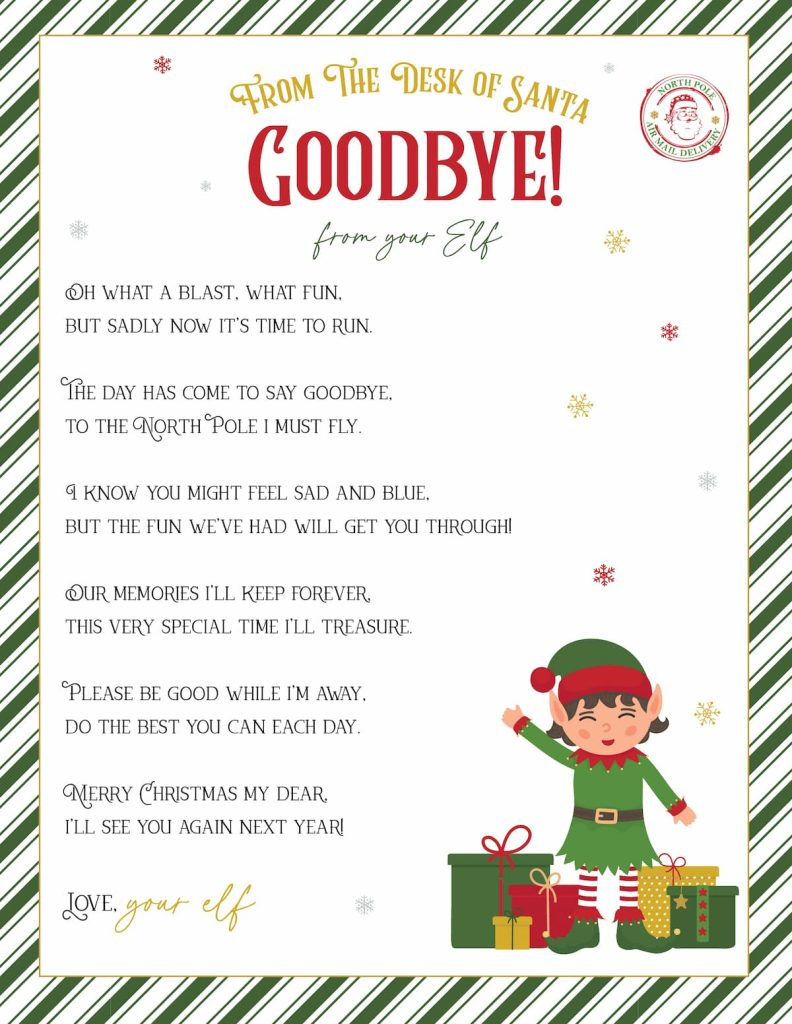 Elf On The Shelf Arrival And Goodbye Letters, Free Printable Set with Free Printable Elf on the Shelf Goodbye Letters