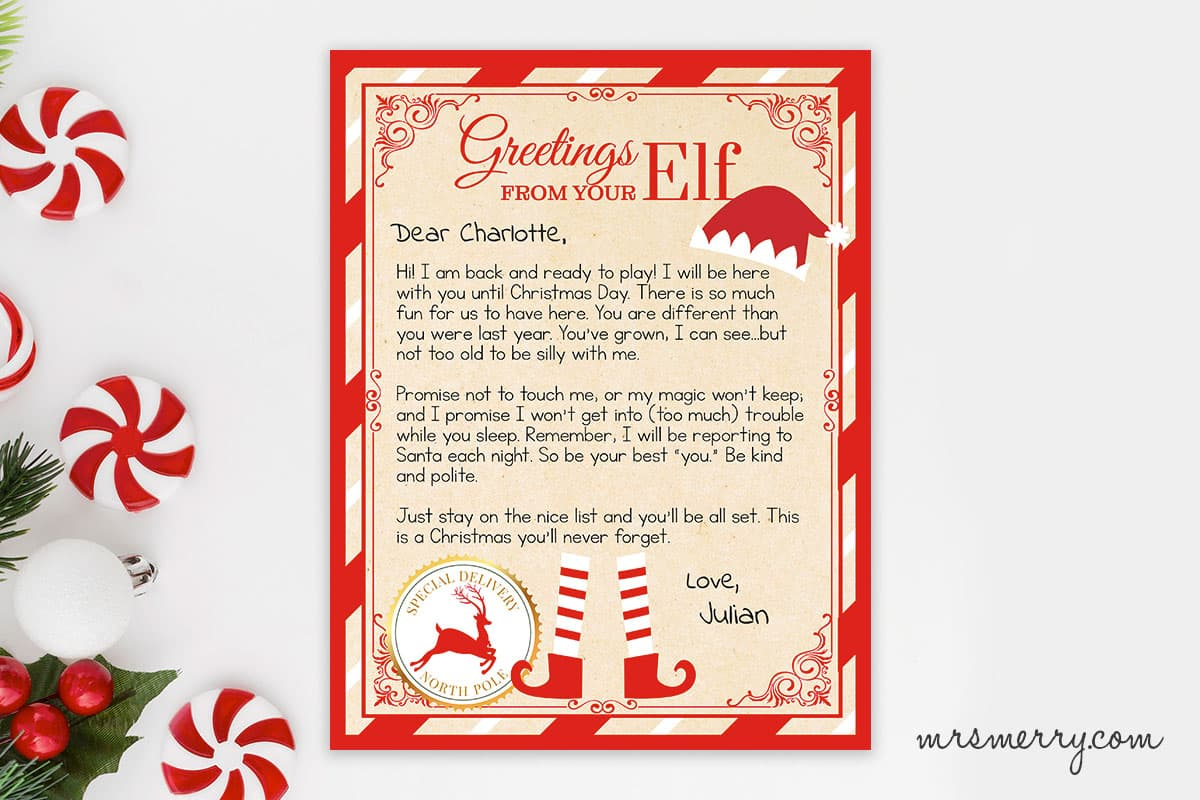 Elf On The Shelf Arrival Letter Personalized Printable | Mrs. Merry intended for Free Printable Elf On Shelf Arrival Letter