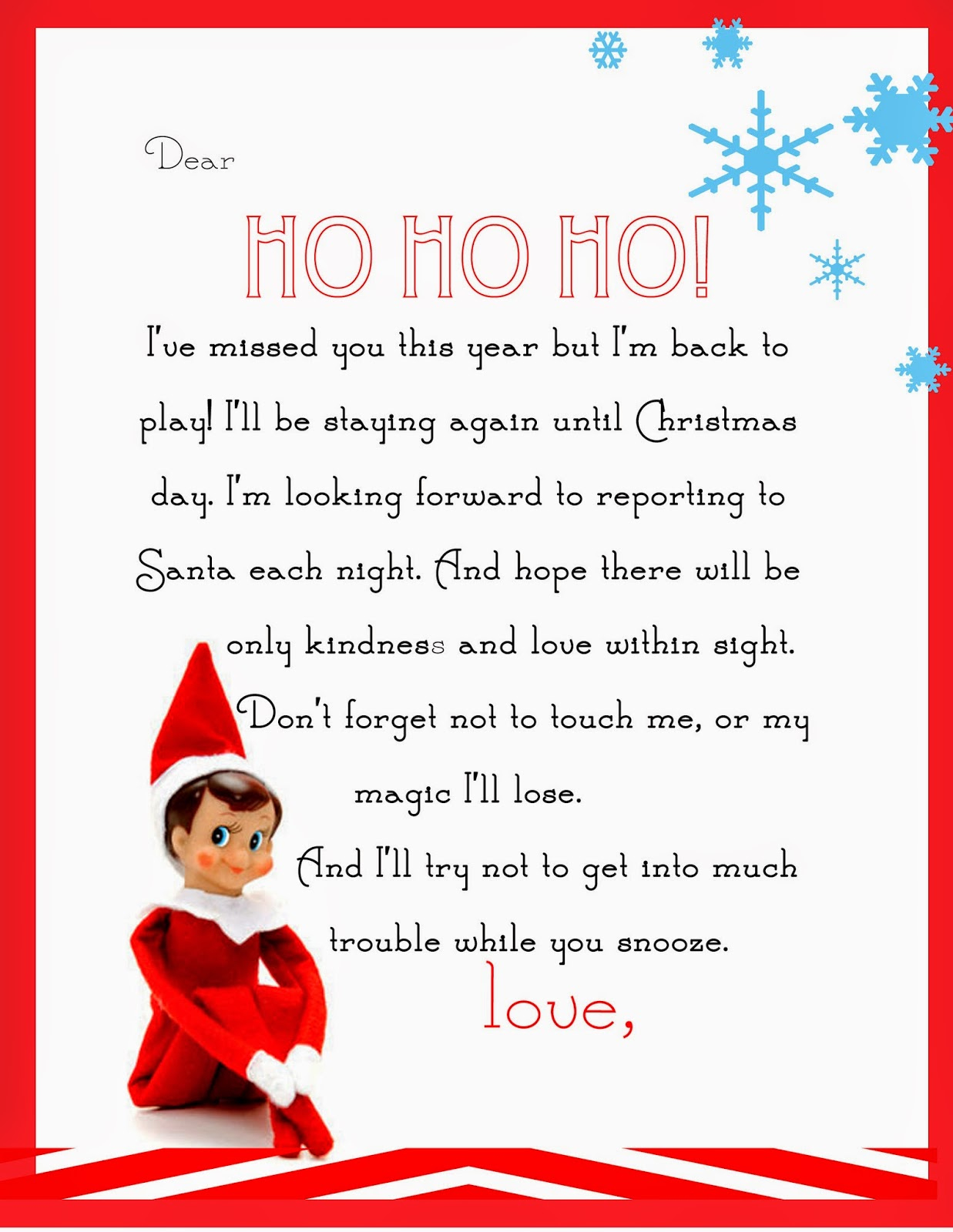 Elf On The Shelf Letter {Free Printable} pertaining to Elf on the Shelf Template Printable Free