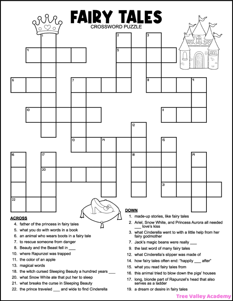 Fairy Tale Crossword Puzzles For Kids - Tree Valley Academy with regard to Free Printable Crossword Puzzles For Kids