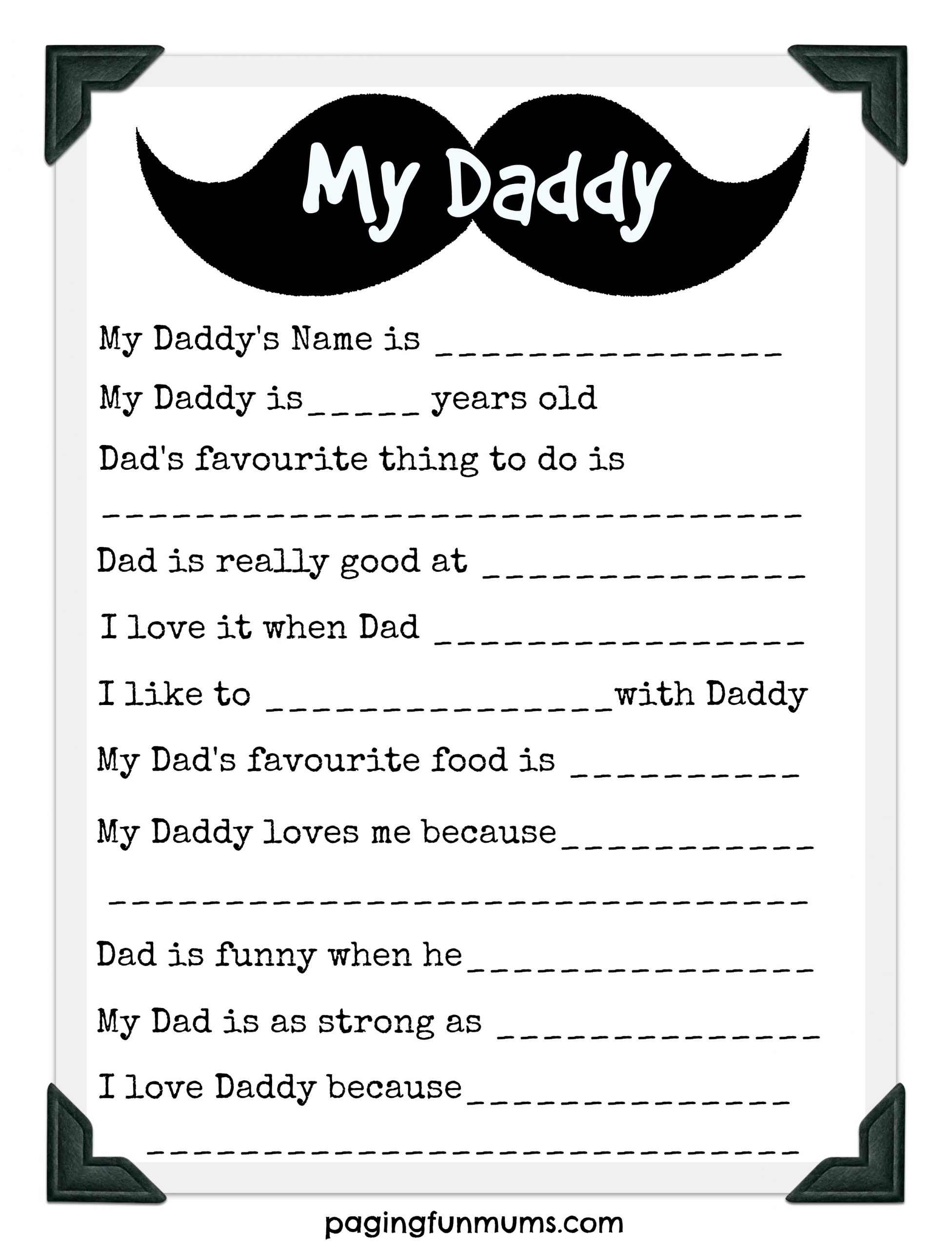 Father'S Day Questionnaire Gift Idea - Paging Fun Mums in Father'S Day Questions For Kids Printable