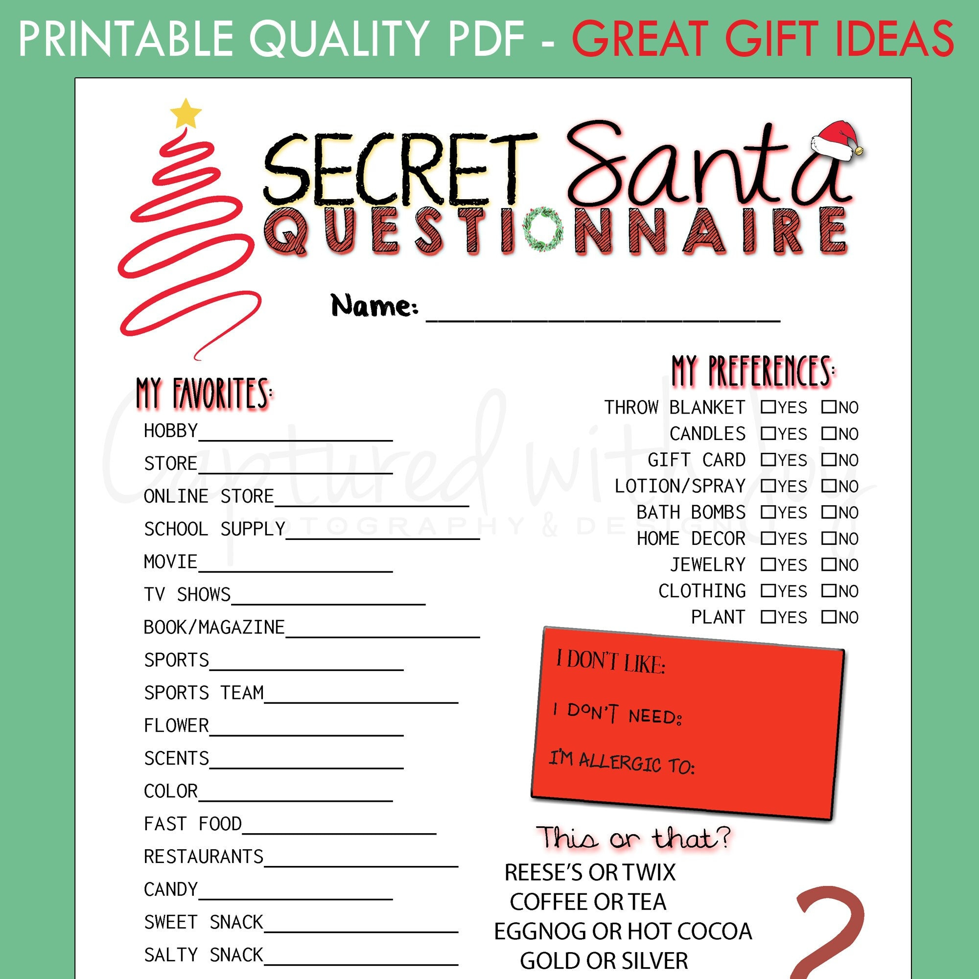 Fillable Printable Pdf -- Secret Santa Questionnaire For Gift throughout Secret Santa Questionnaire Printable