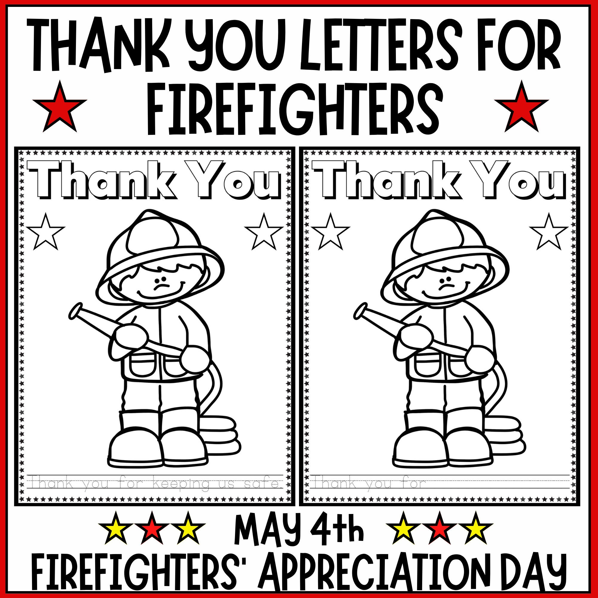 Firefighters Day - Thank You Firefighter Letters And Coloring - Etsy inside Firefighter Thank You Card Printable